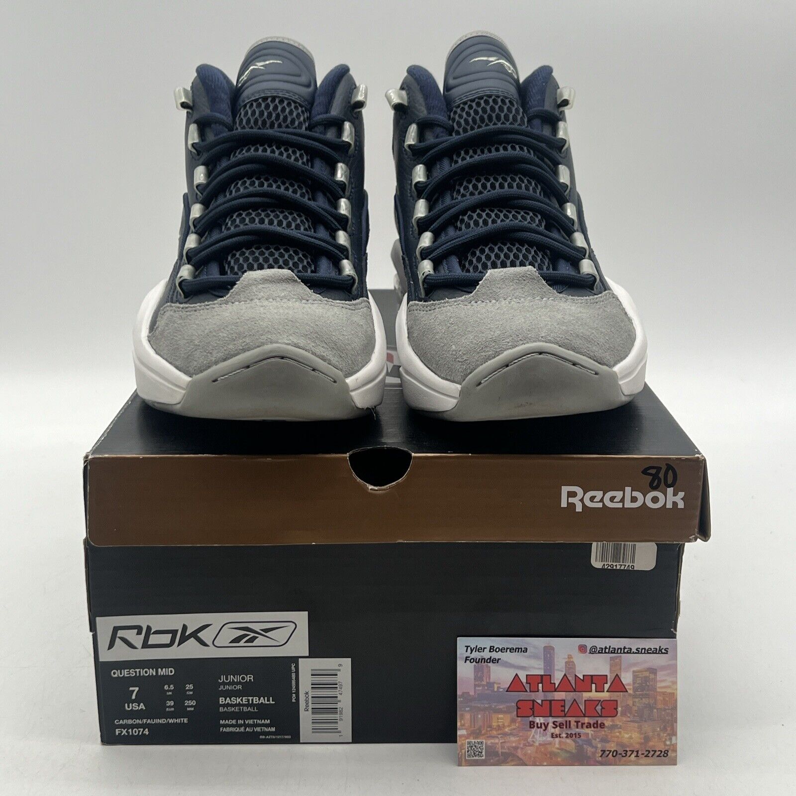 Size 7 - Reebok Question Mid Georgetown Navy Grey White  (FX1074)