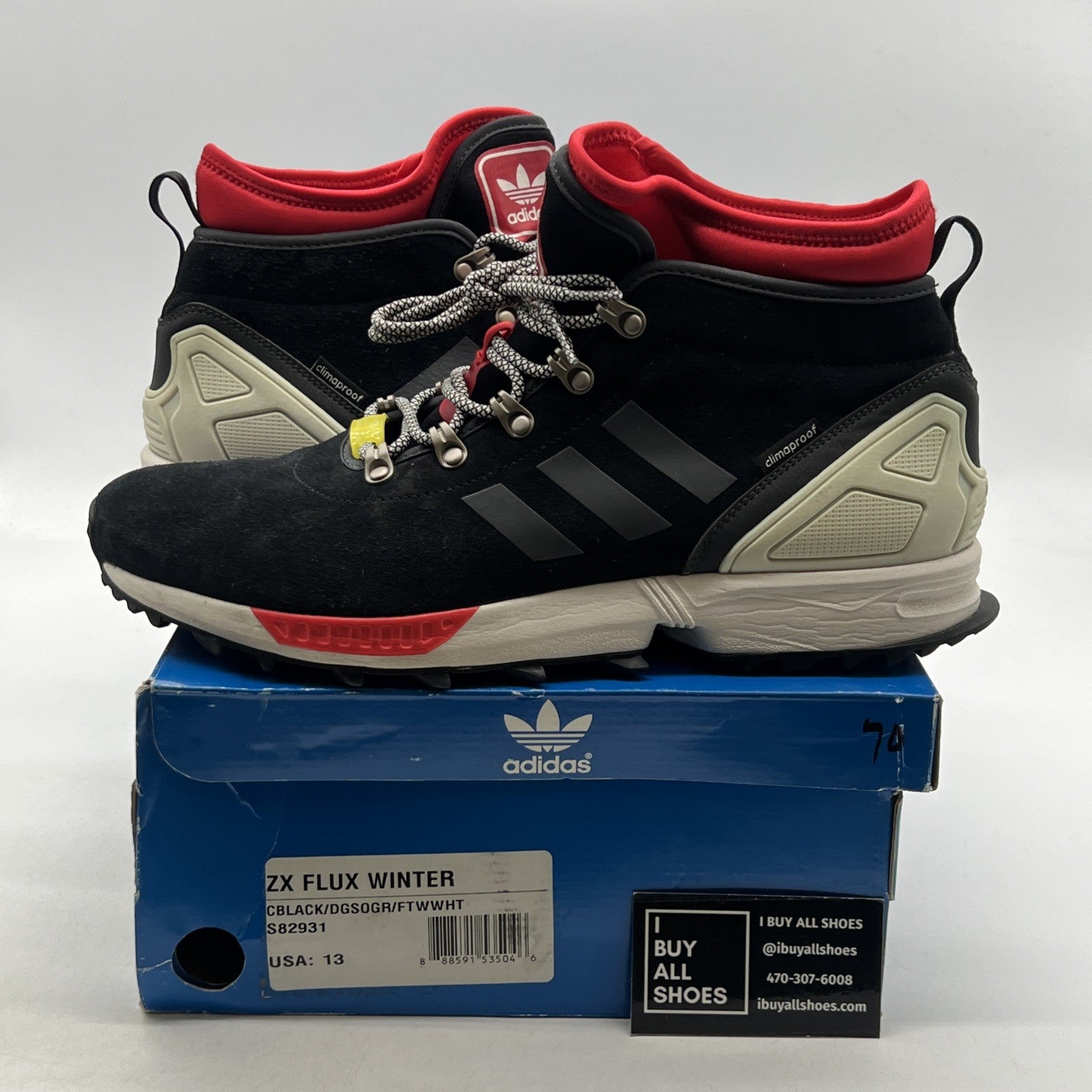 Size 13 - Adidas ZX Flux Winter Black Scarlet (S82931)