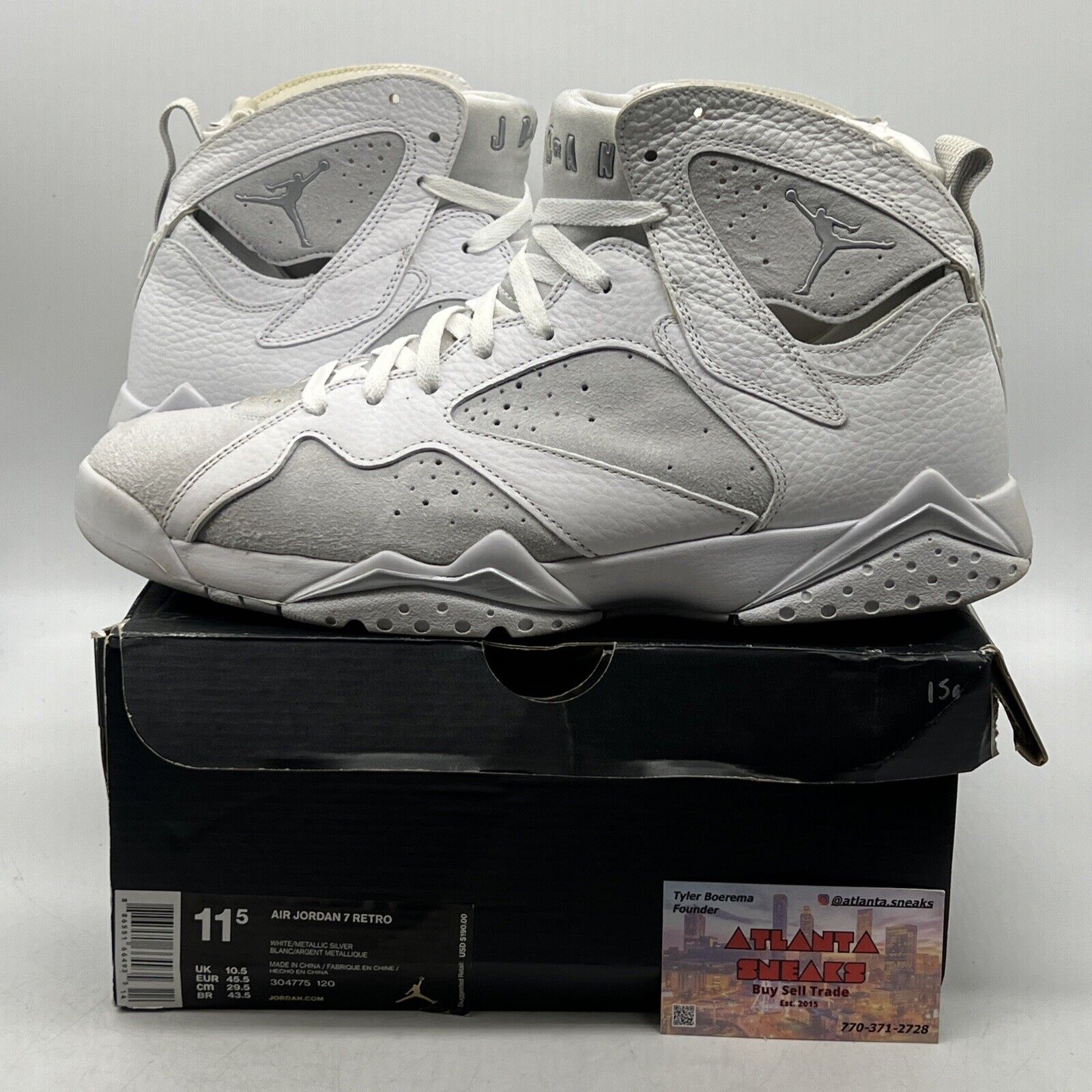 Size 11.5 - Air Jordan 7 Retro Pure Money White Silver Leather (304775-120)