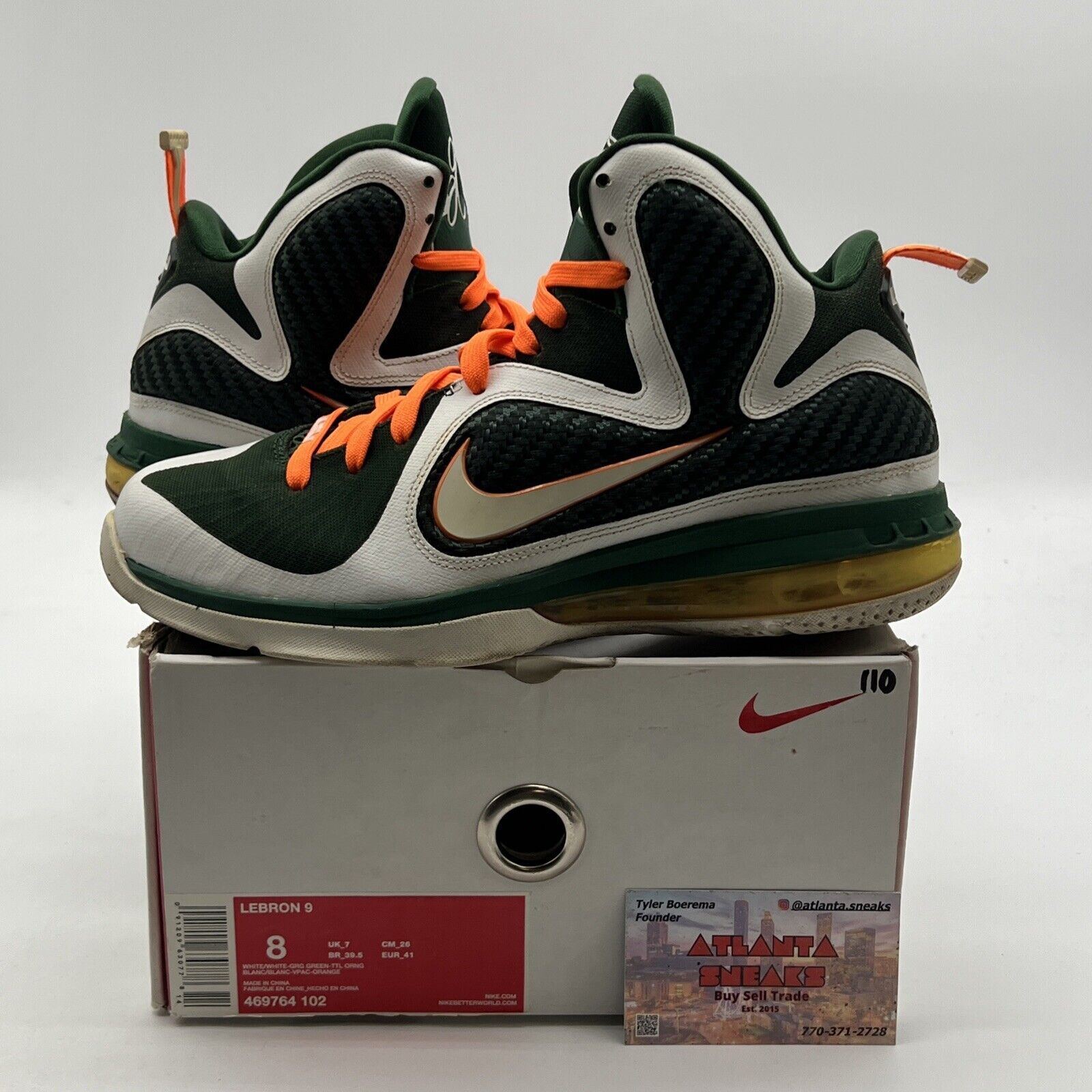 Size 8 - Nike LeBron 9 Miami Hurricanes (469764-102)