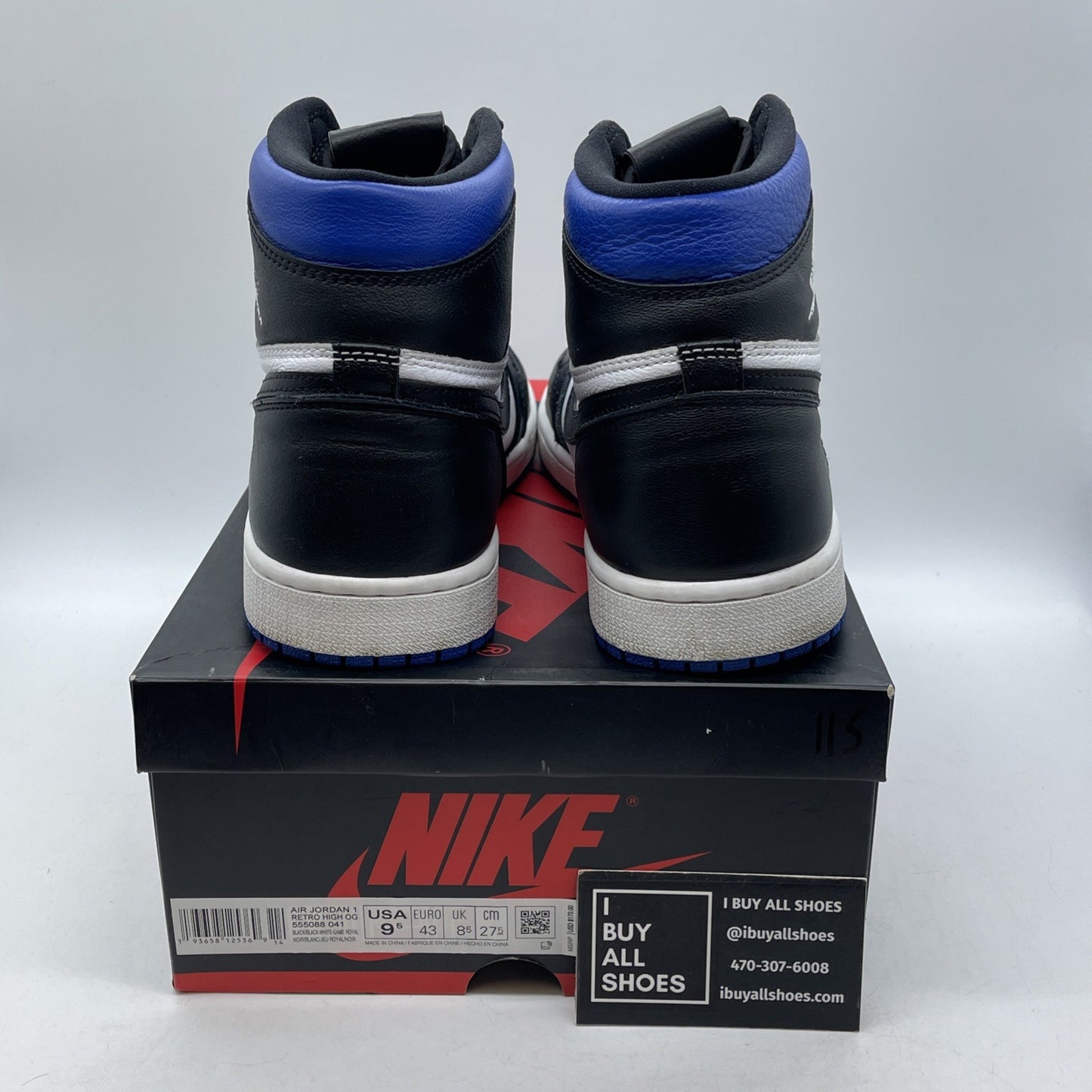 Size 9.5 - Jordan 1 Retro OG High Royal Toe Black White Leather (555088-041)