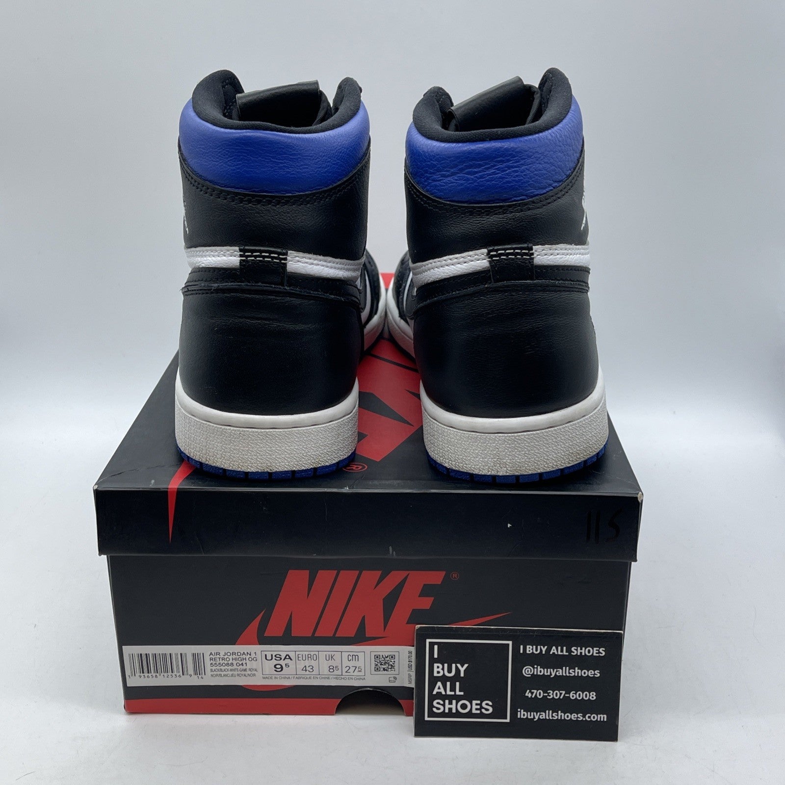 Size 9.5 - Jordan 1 Retro OG High Royal Toe Black White Leather (555088-041)