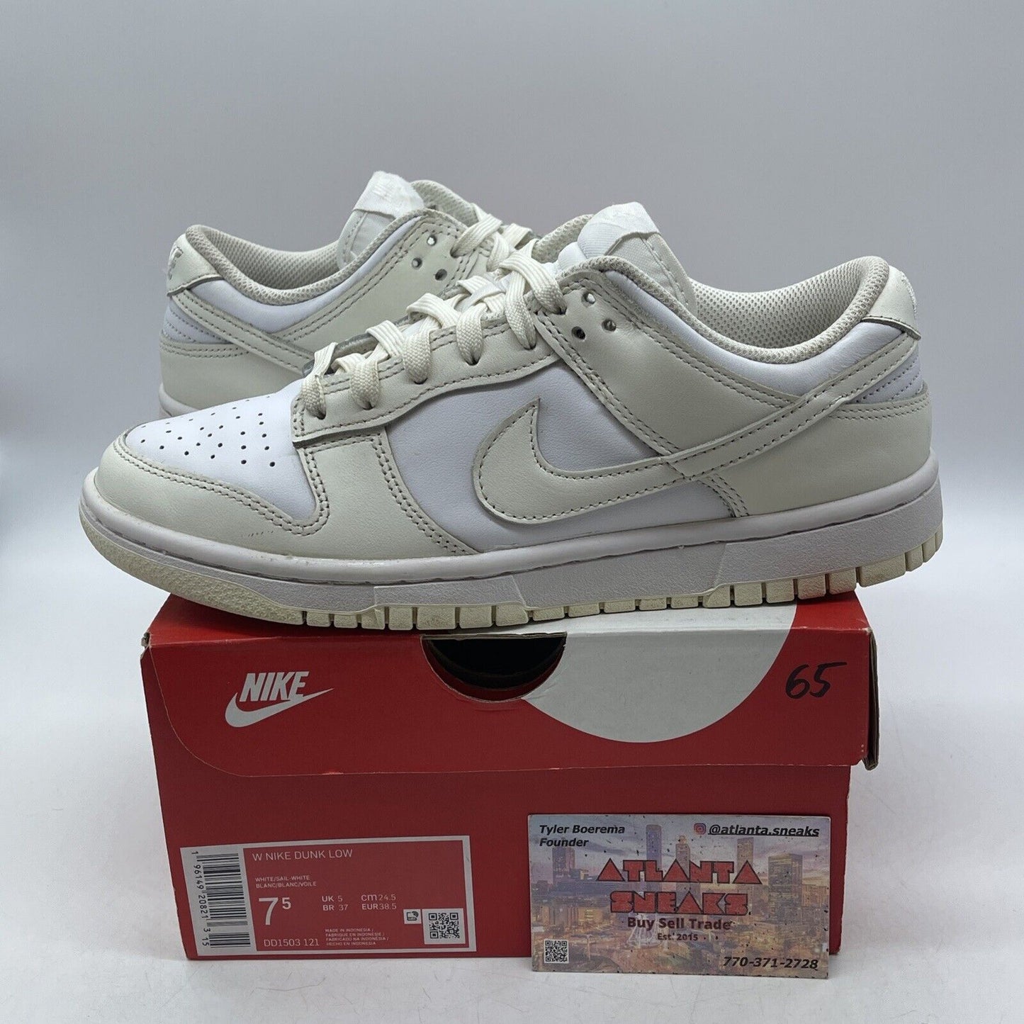 Size 7.5W - Nike Dunk Low White Sail White Leather (DD1503-121)