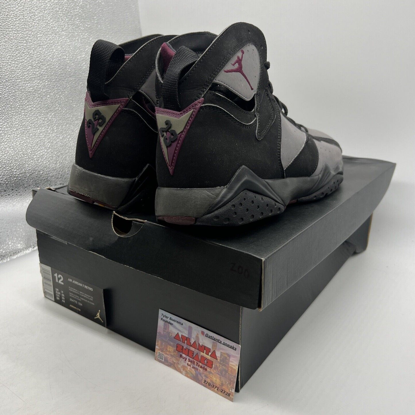 Size 12 - Jordan 7 Retro Bordeaux 2015 Black Grey Suede (304775-034)