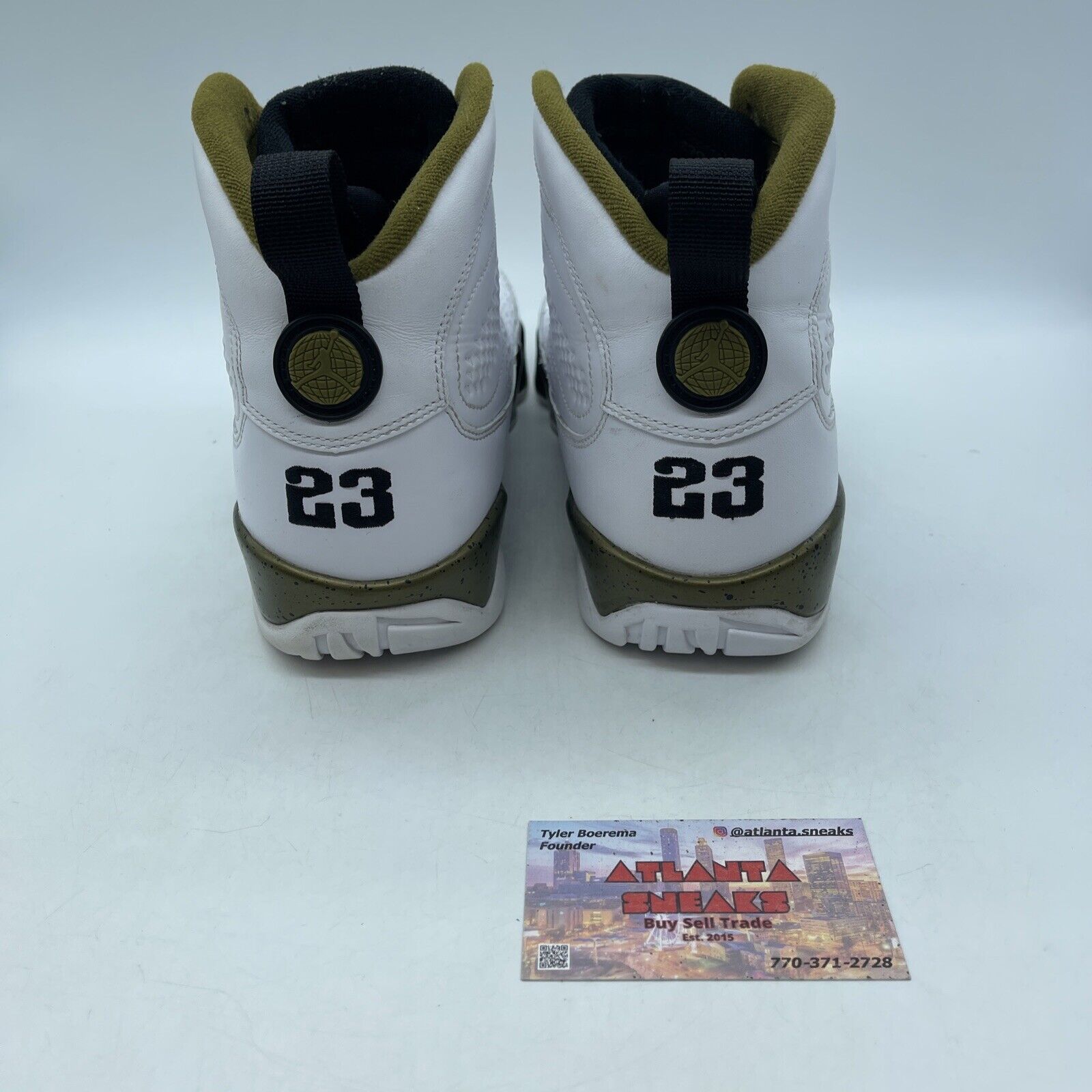 Size 10 - Air Jordan 9 Retro Statue White Black Olive Green Leather (302370-109)