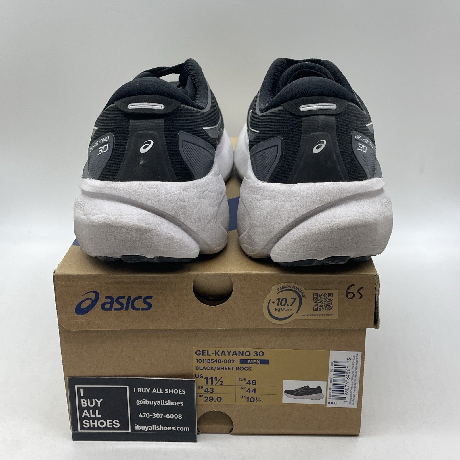 Size 11.5 - Asics Gel Kayano 30 Black Sheet Rock (1011B548-002)