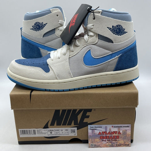 Size 9 - Jordan 1 Zoom CMFT 2 High Dark Powder Blue White Suede (DV1307-104)