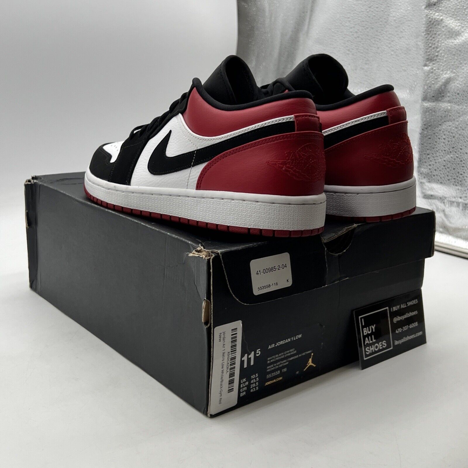 Size 11.5 - Air Jordan 1 Low Black Toe (553558-116)
