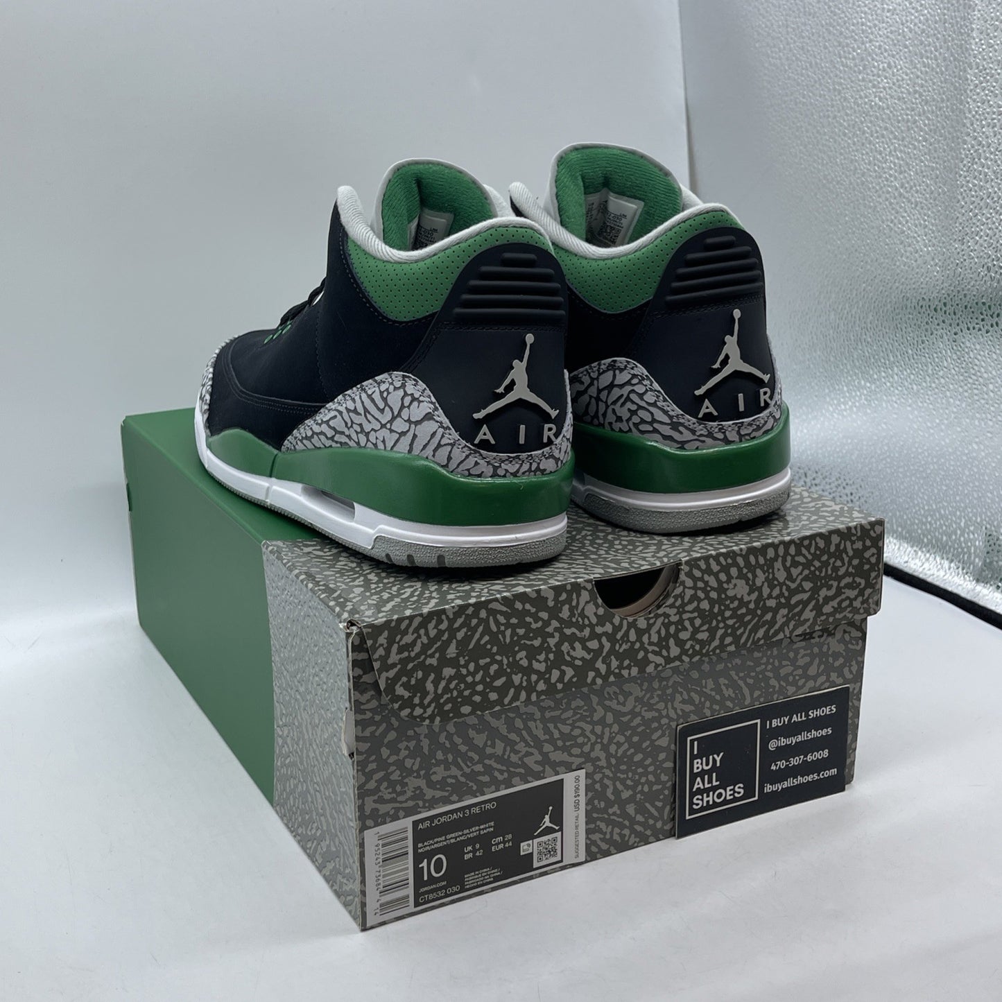 Size 10 - Jordan 3 Retro Mid Pine Green Grey Black Suede (CT8532-030)