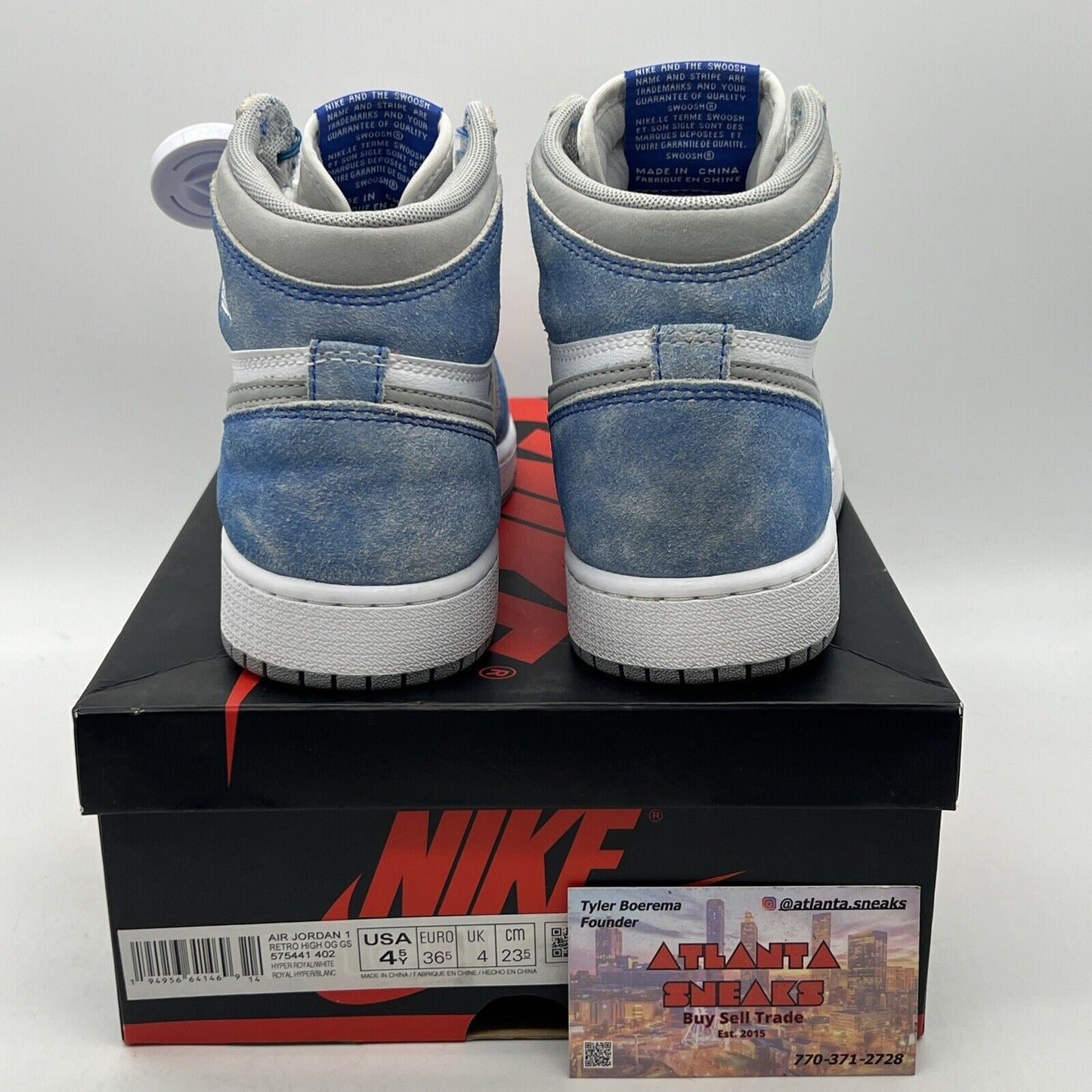 Size 4.5 - Jordan 1 Retro OG High Hyper Royal White Grey Blue Suede (575441-402)
