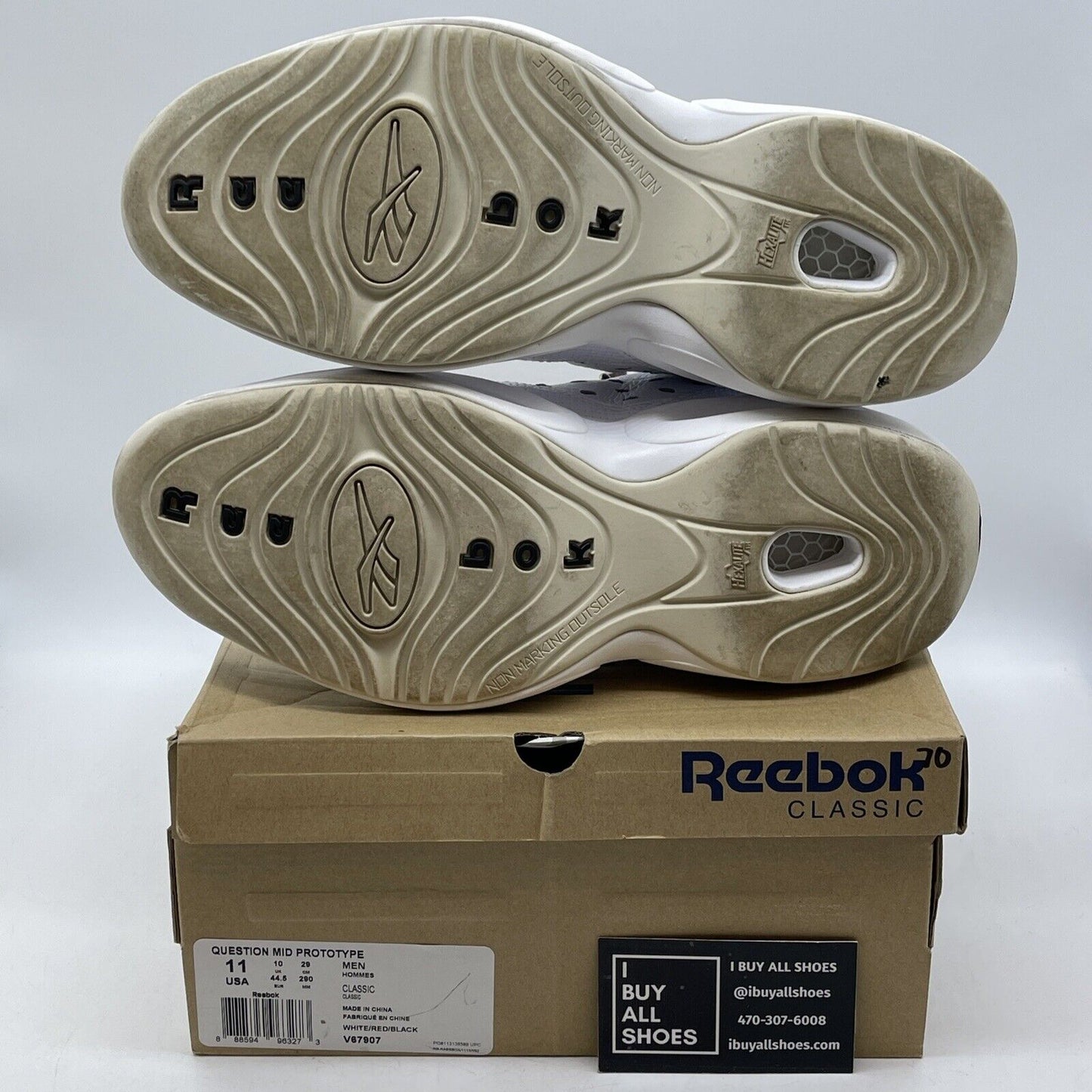 Size 11 - Reebok Question Mid Prototype White Black Red Leather (V67907)