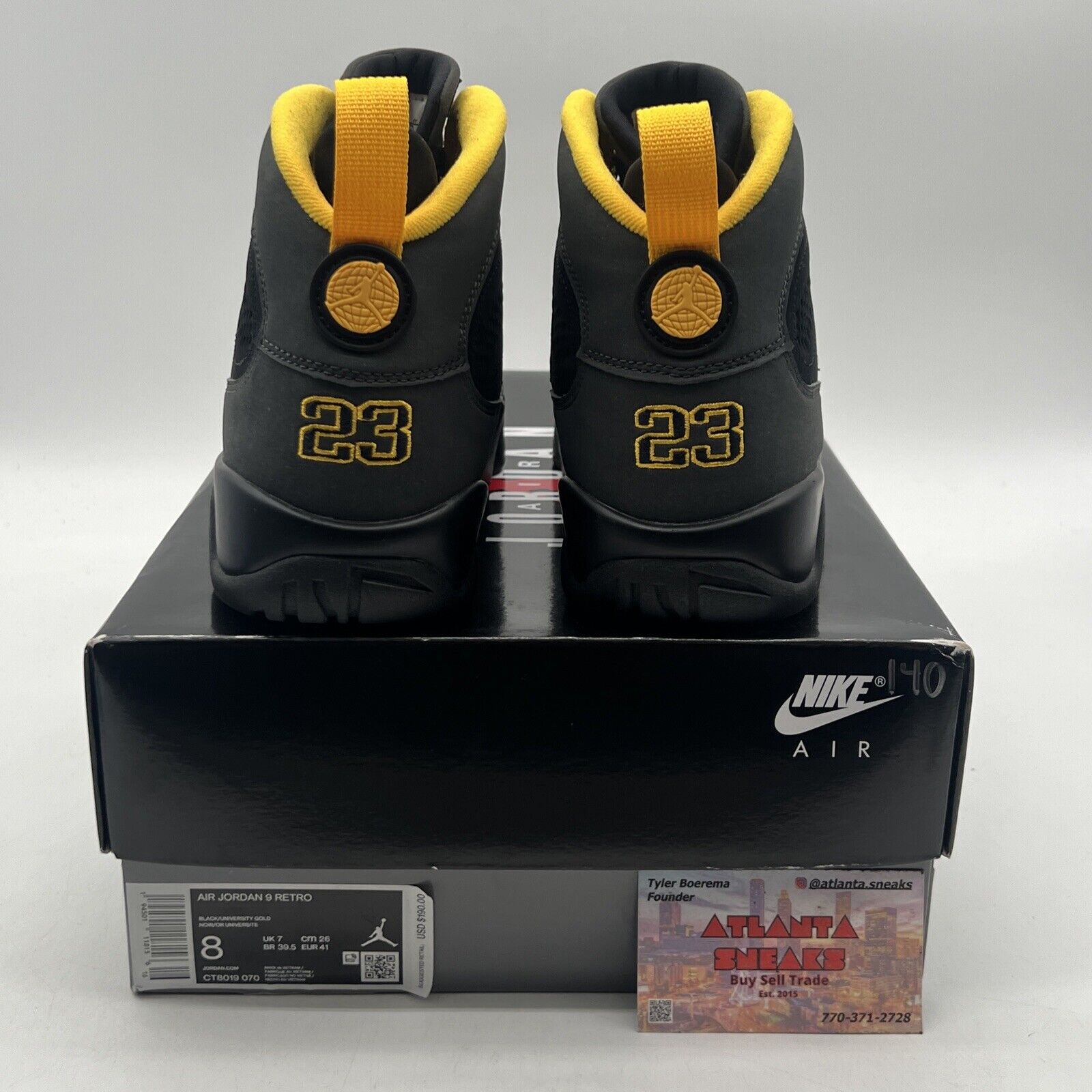 Size 8 - Jordan 9 Retro Black Grey Yellow Leather (CT8019-070)