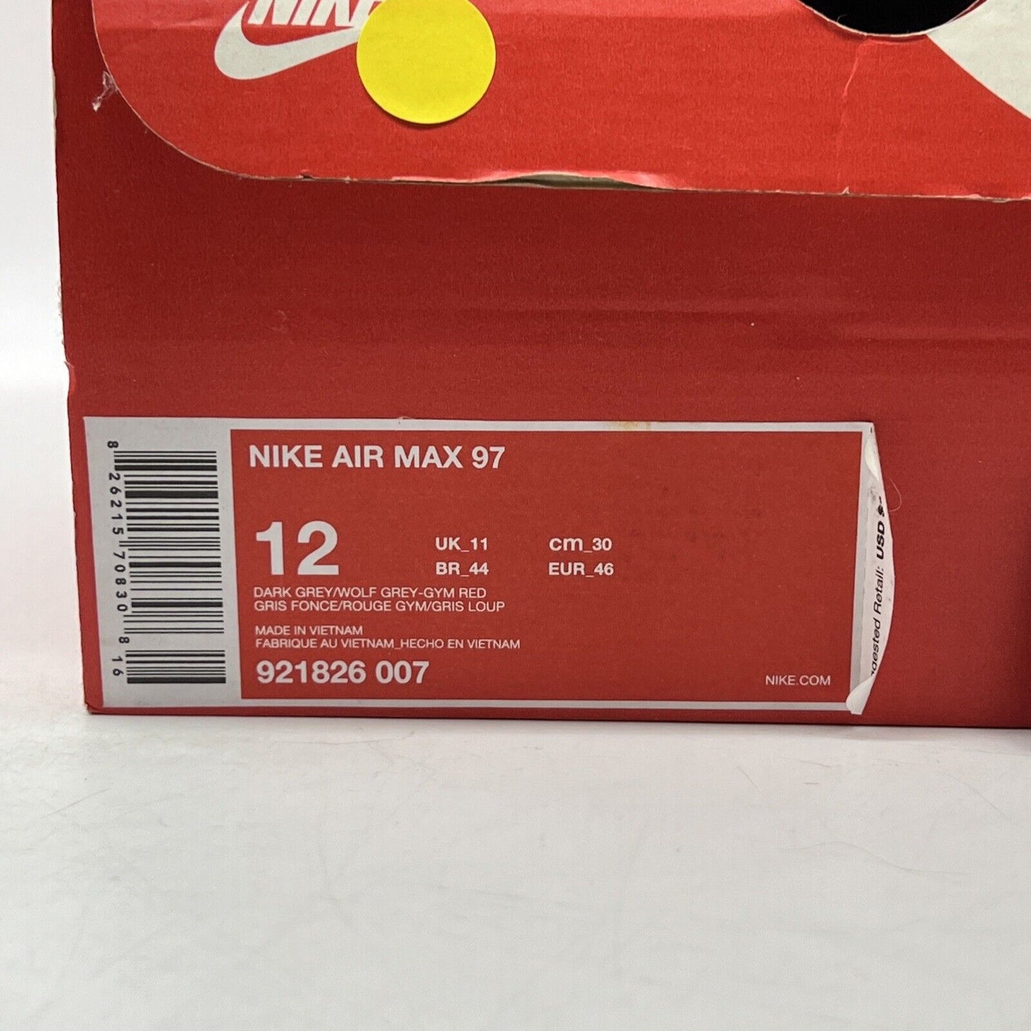 Size 12 - Nike Air Max 97 Gym Red Grey White Black Leather (921826-007)