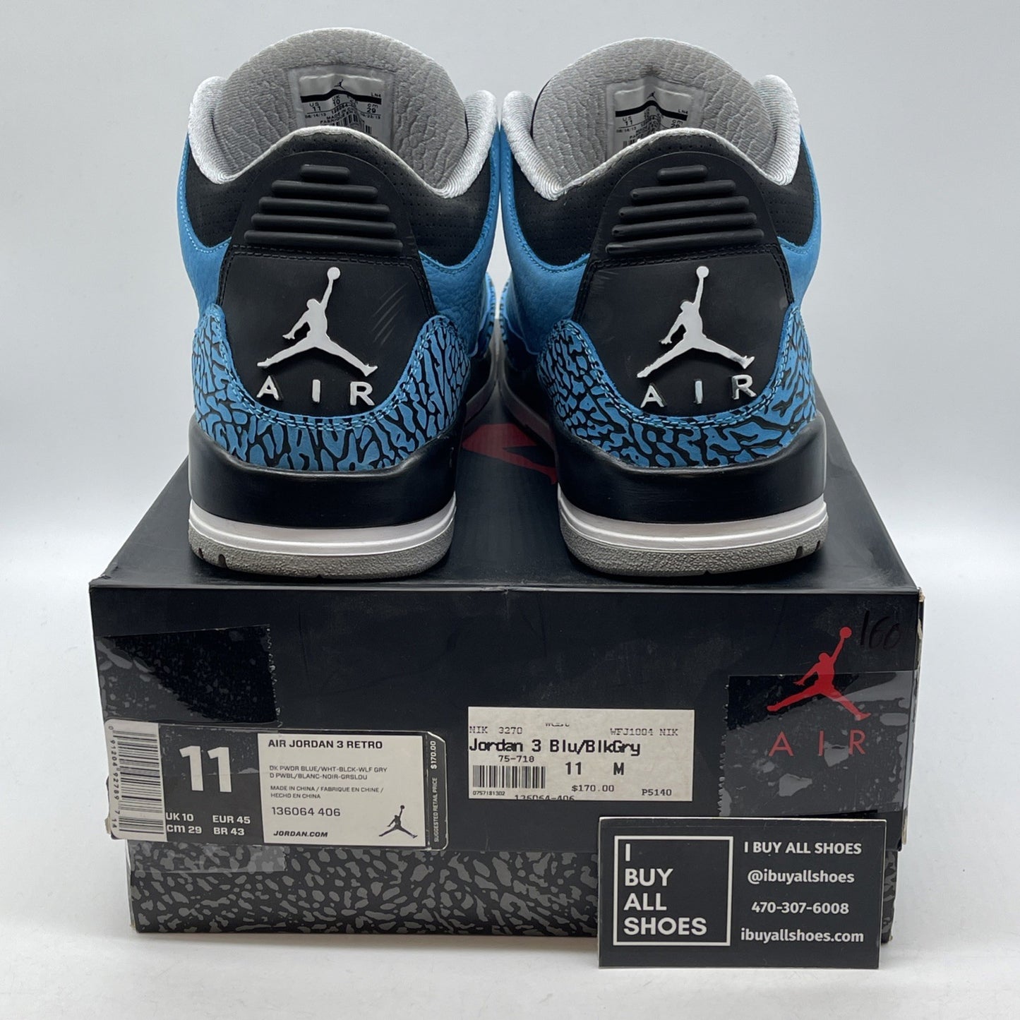 Size 11 - Air Jordan 3 Retro Powder Blue Black Suede (136064-406)