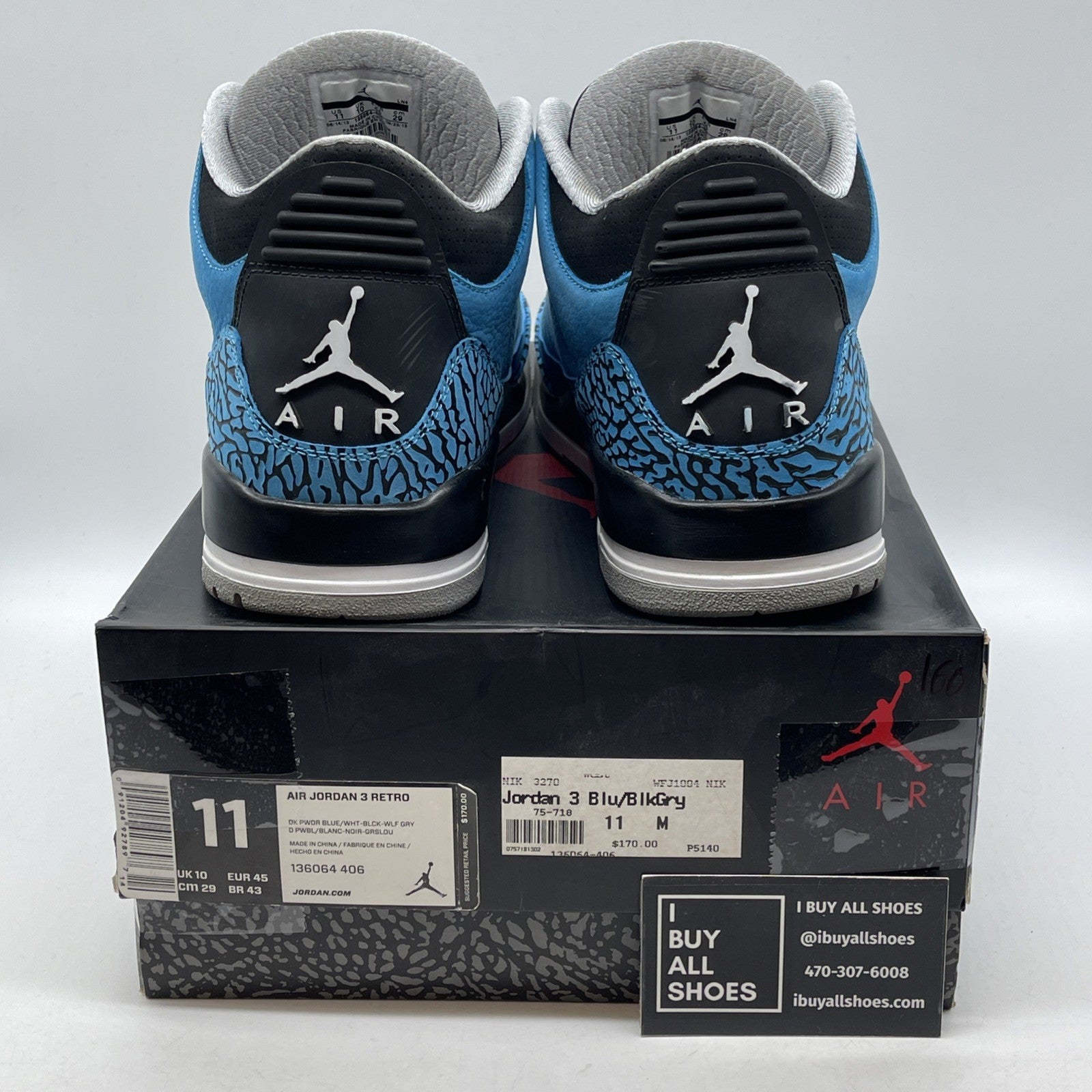 Size 11 - Air Jordan 3 Retro Powder Blue Black Suede (136064-406)