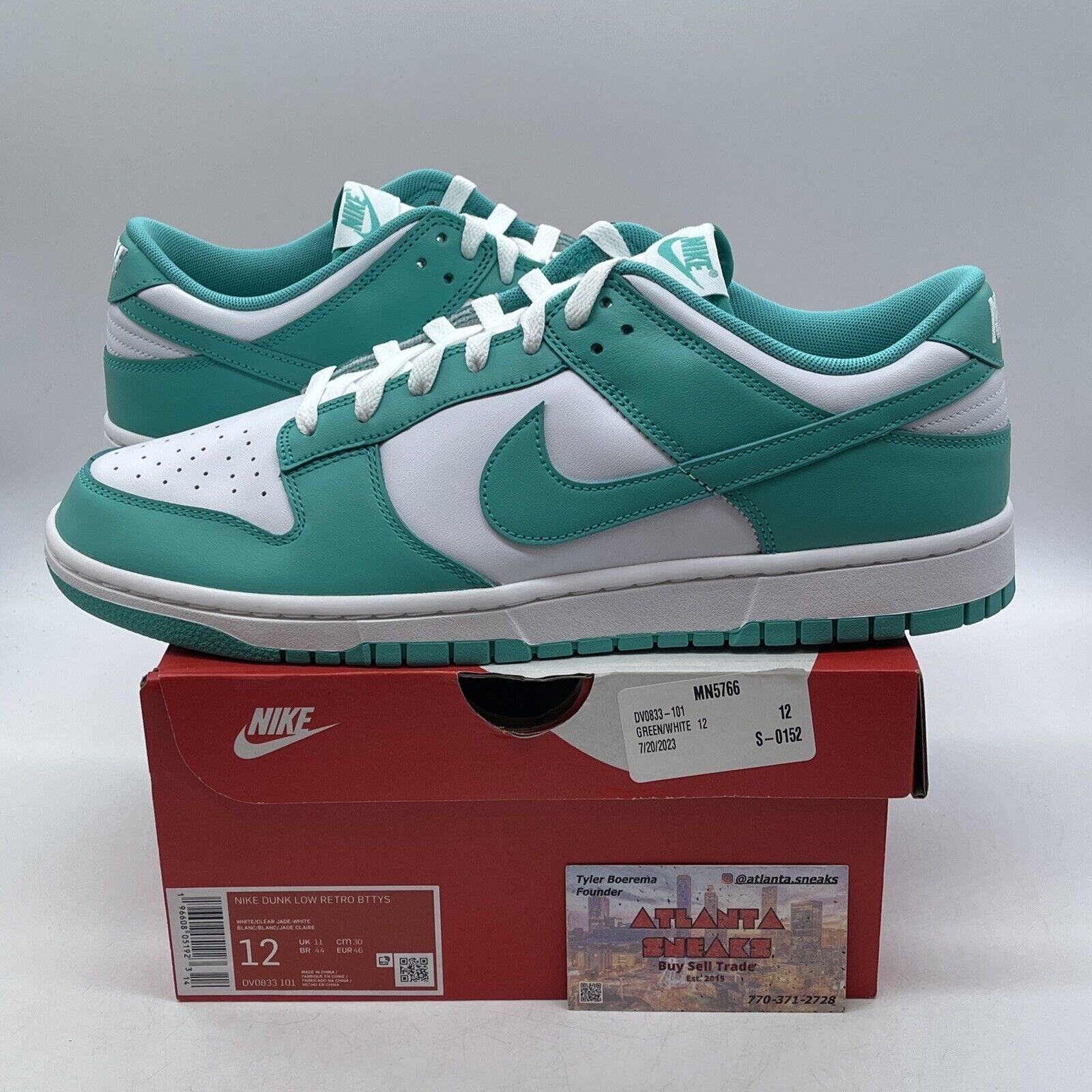 Size 12 - Nike Dunk Low Clear Jade White Blue Leather (DV08363-101)