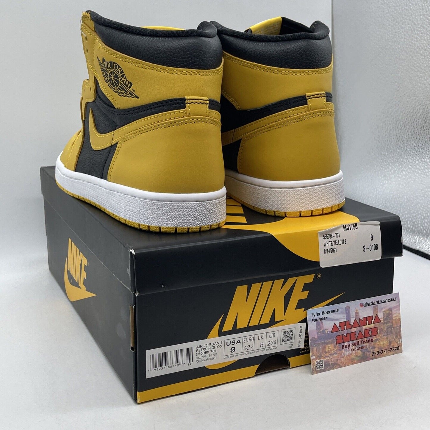 Size 9 - Jordan 1 Retro OG High Pollen Yellow Black White Leather (555088-701)