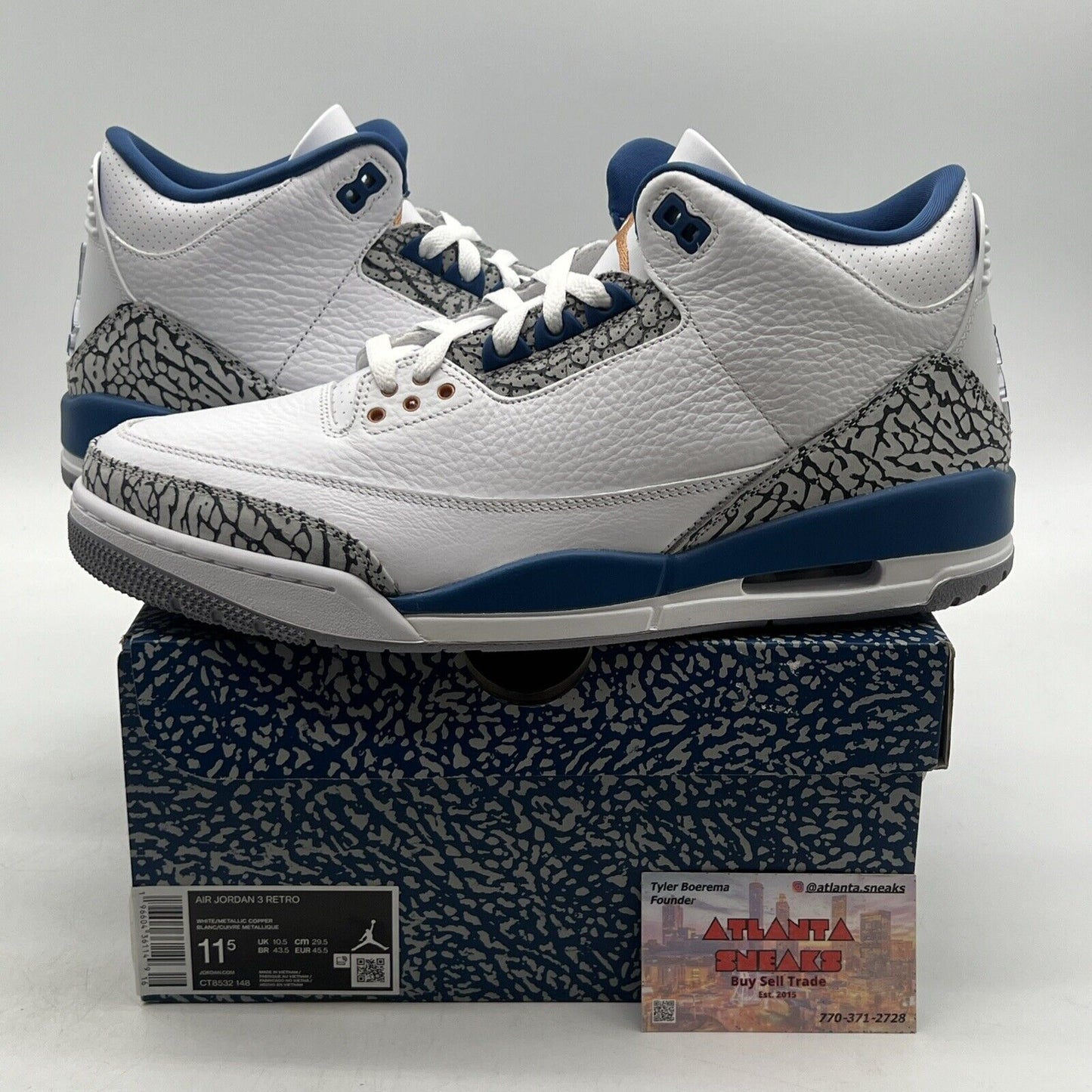 Size 11.5 - Jordan 3 Retro Mid Washington Wizards White Blue (CT8532-148)
