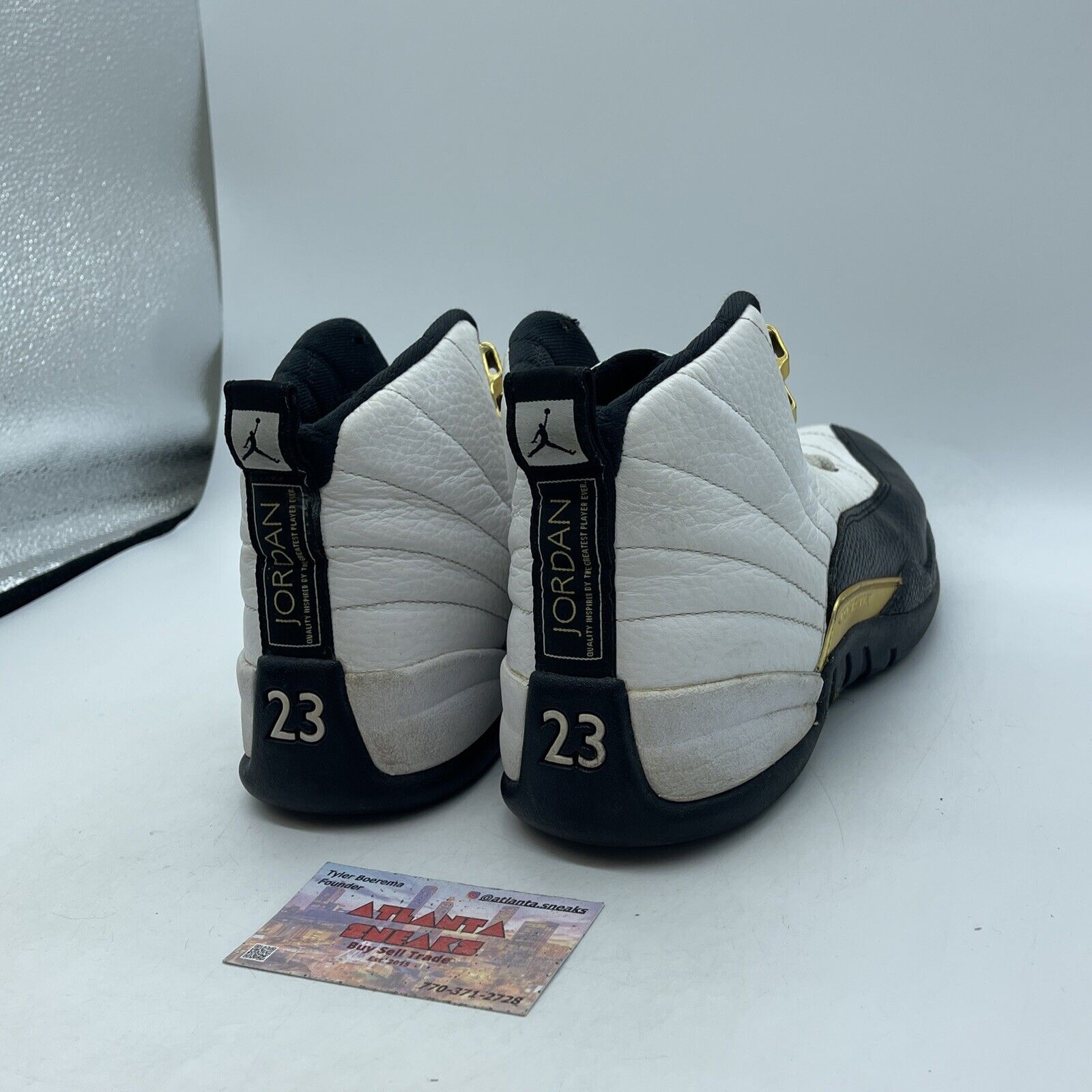 Size 8.5 - Jordan 12 Royalty White Black Gold Leather (CT8013-170)