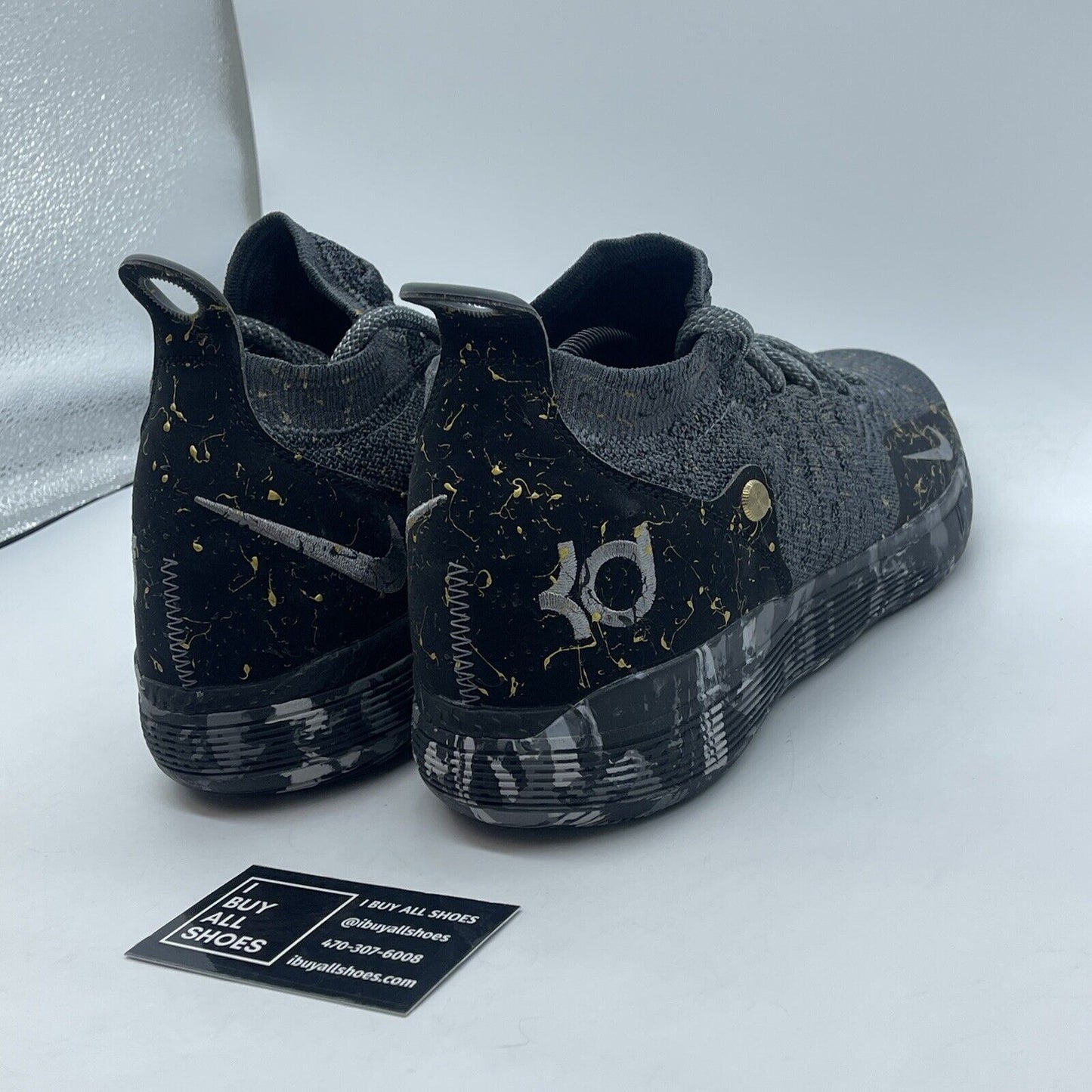 Size 11 - Nike Zoom KD 11 Gold Splatter Grey Yellow Black Suede (AO2604-901)