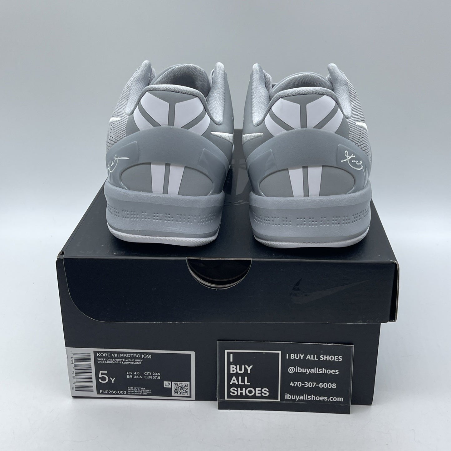 Size 5Y (GS) - Nike Kobe 8 Protro Low White Metallic Gold Silver (FN0266-003)