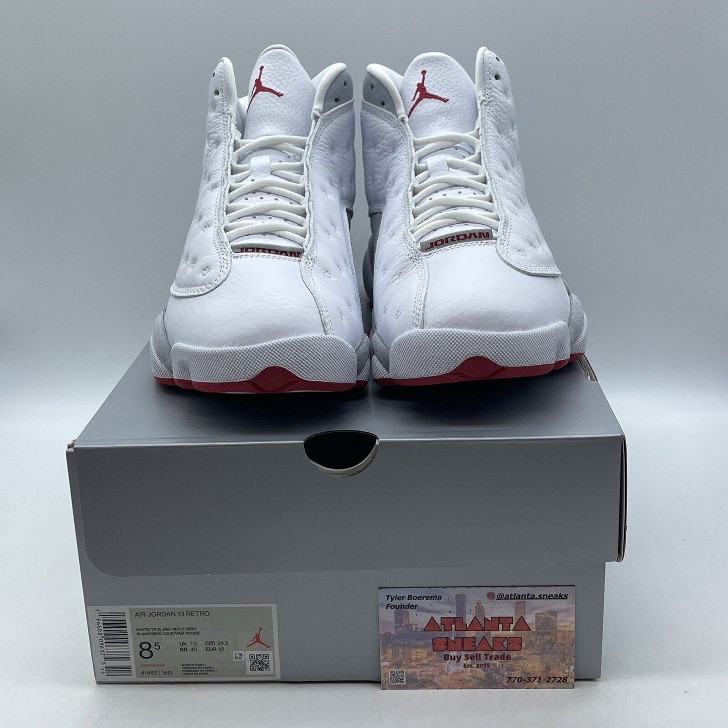 Size 8.5 - Air Jordan 13 Retro White Wolf Grey Suede Leather Red (414571-160)