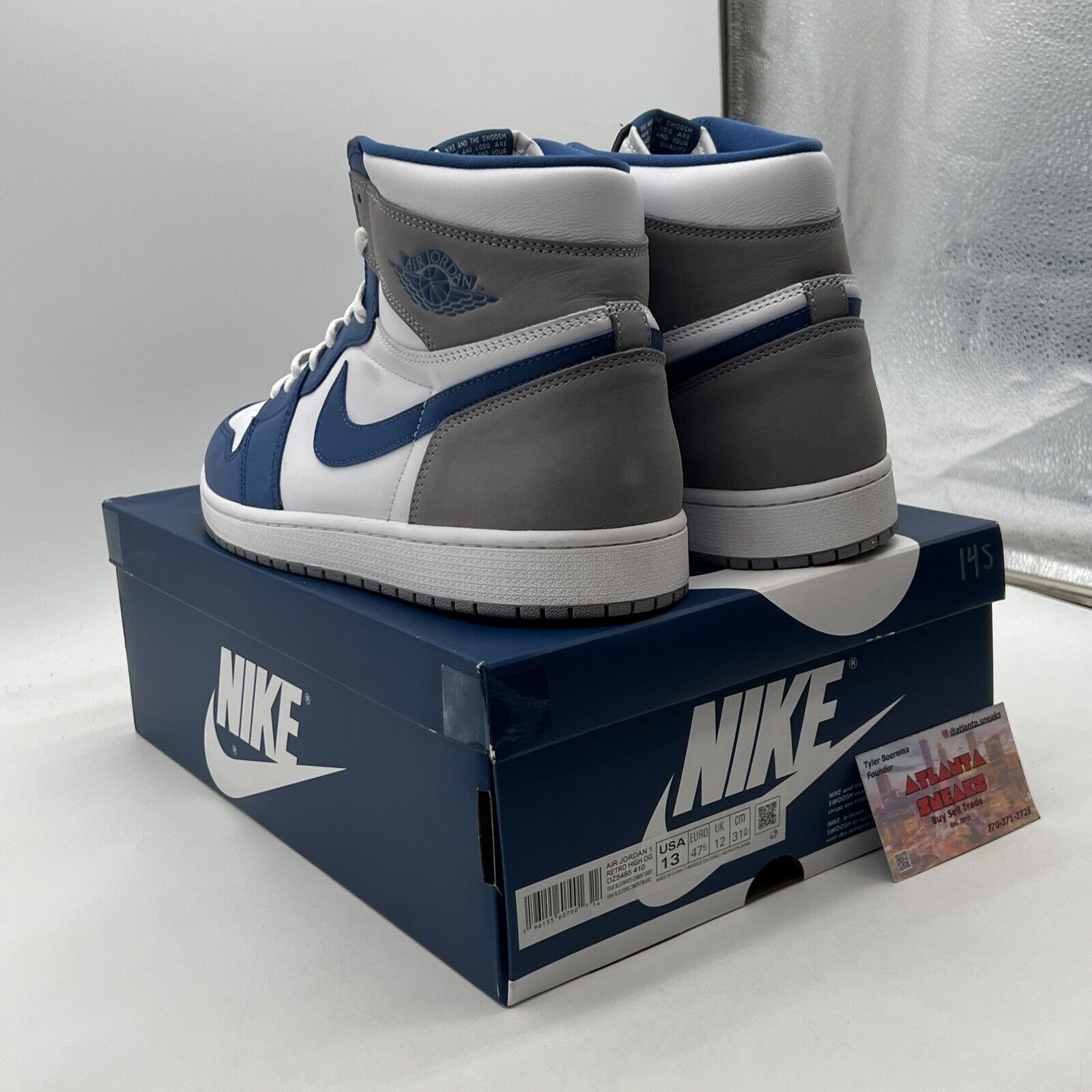 Size 13 - Jordan 1 Retro OG High True Blue White Grey Leather (DZ5485-410)