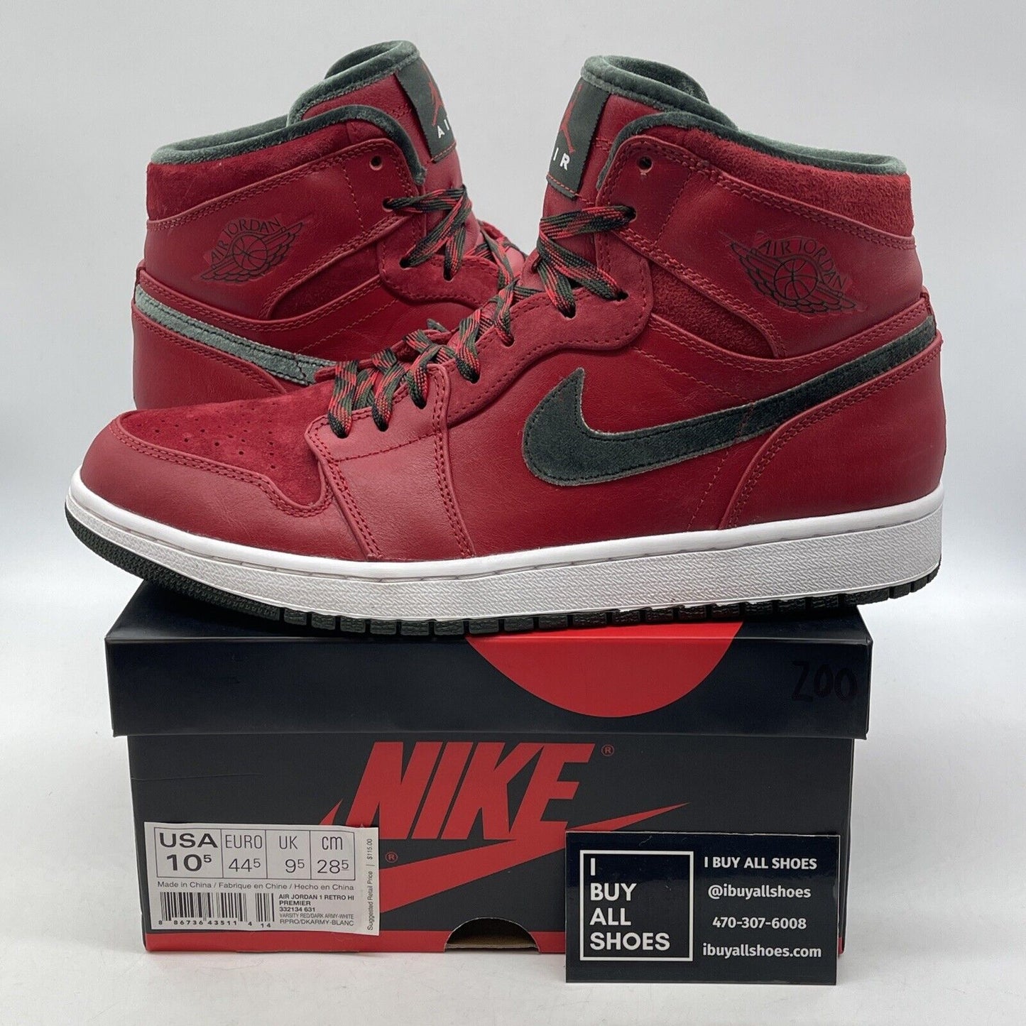Size 10.5 - Air Jordan 1 Retro Premier 2013 High Gucci Red Green (332134-631)