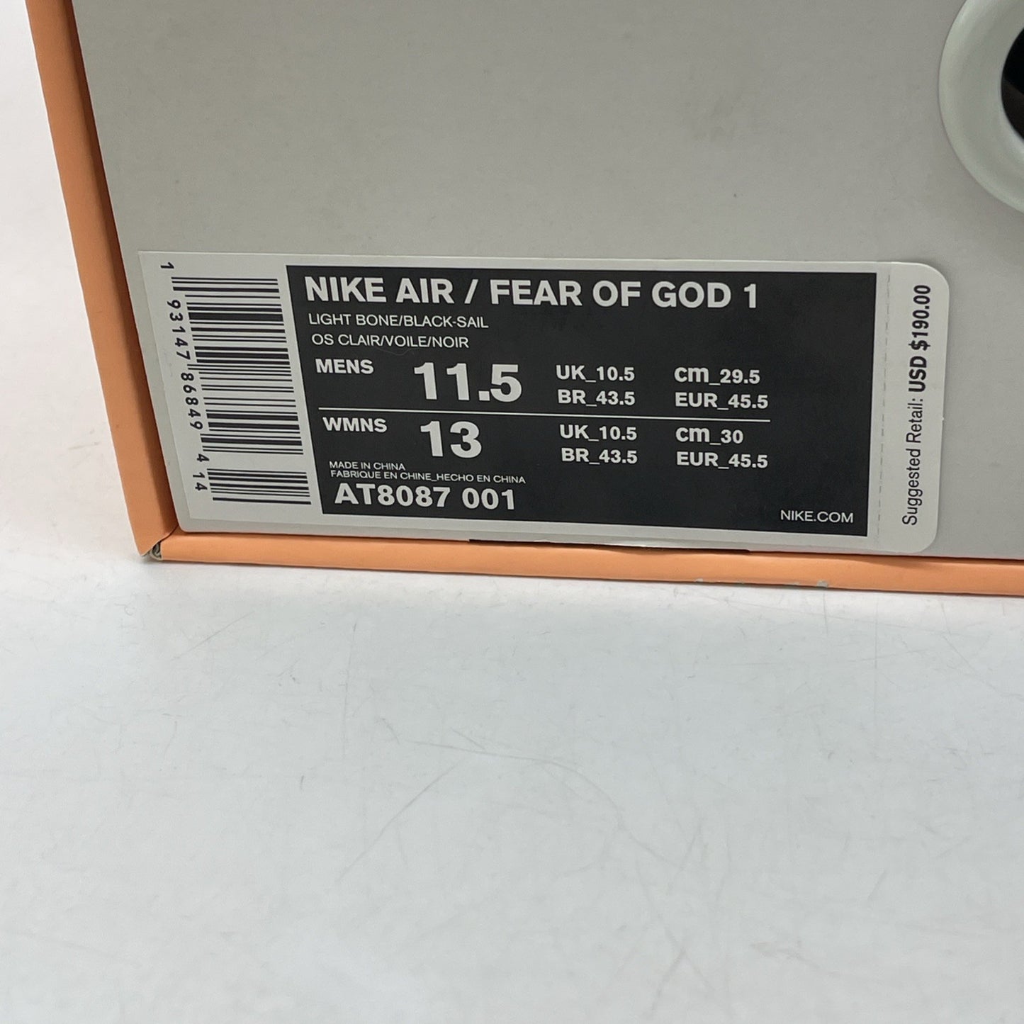 Size 11.5 - Nike Air Fear Of God Moc Pure Platinum (AT8086-001)