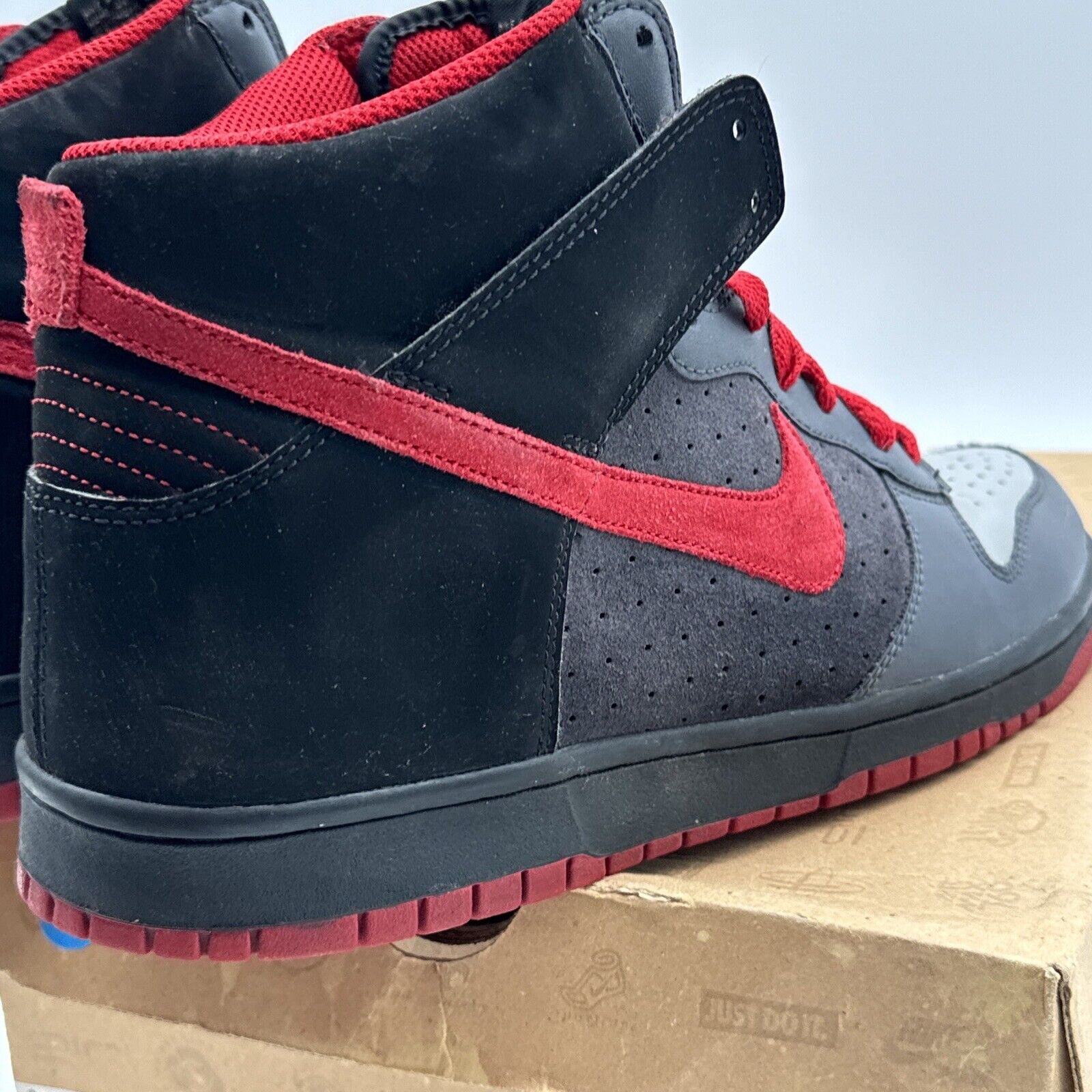 Size 11 - Nike Dunk High Gray - 317982-062 Red Suede 2008 Rare Black Bred