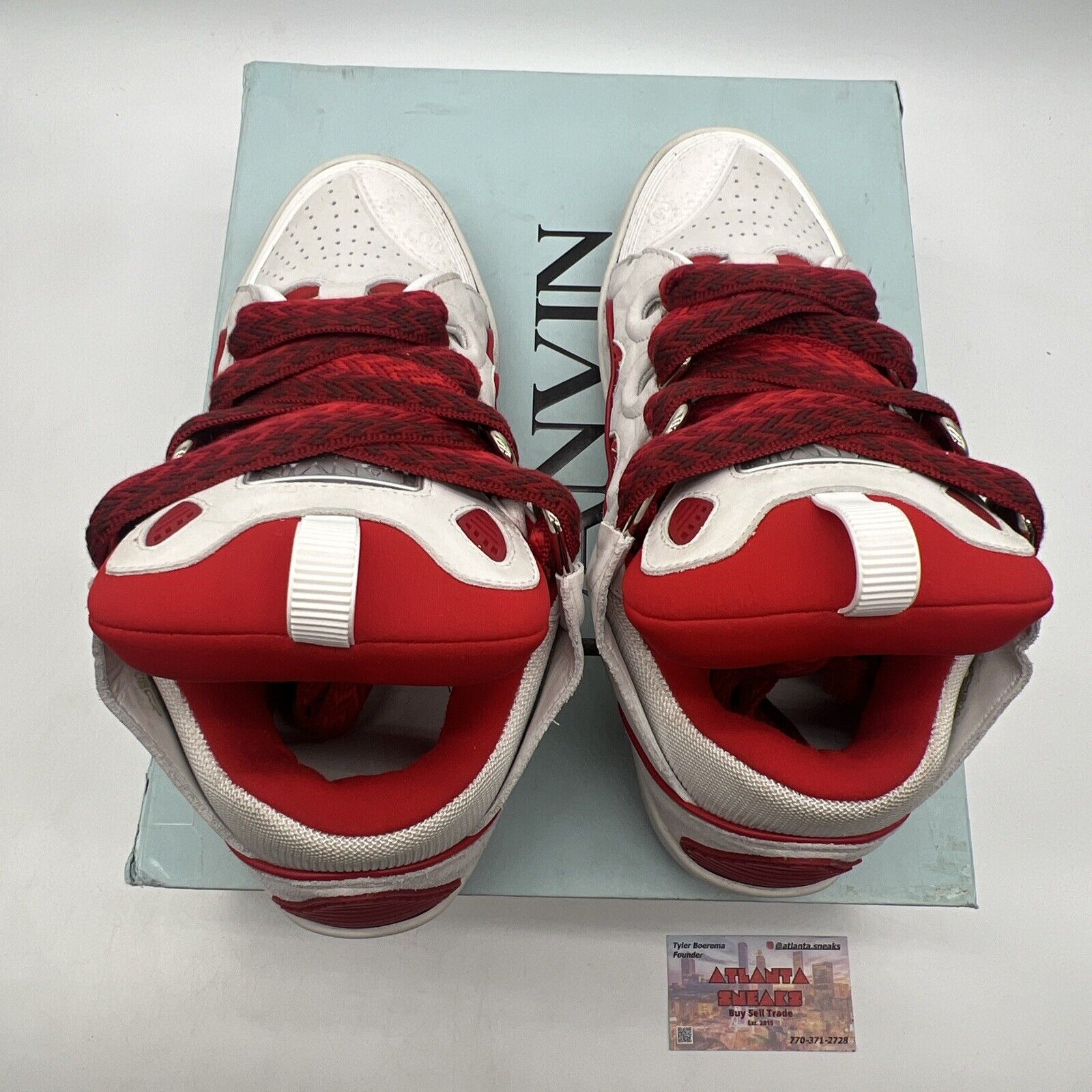 Size 10 - Lanvin Wmns Curb Sneakers White Red (FM-SKRK11-DRAP-P23)