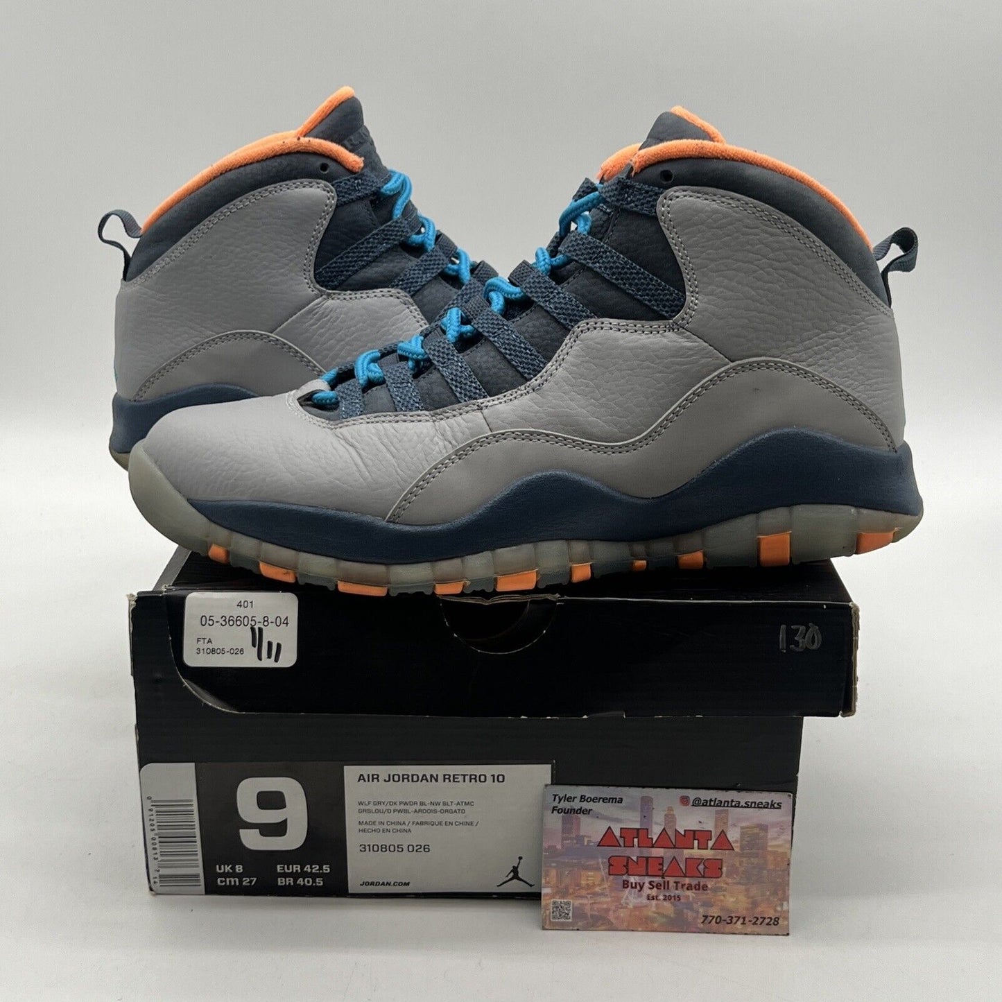 Size 9 - Air Jordan 10 Retro Bobcats Grey Orange Blue Leather (310805-026)