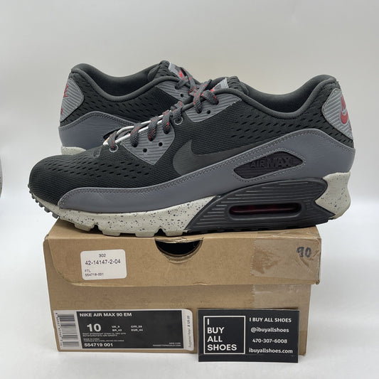 Size 10 - Nike Air Max 90 EM Black Grey Red Suede Leather (554719-001)