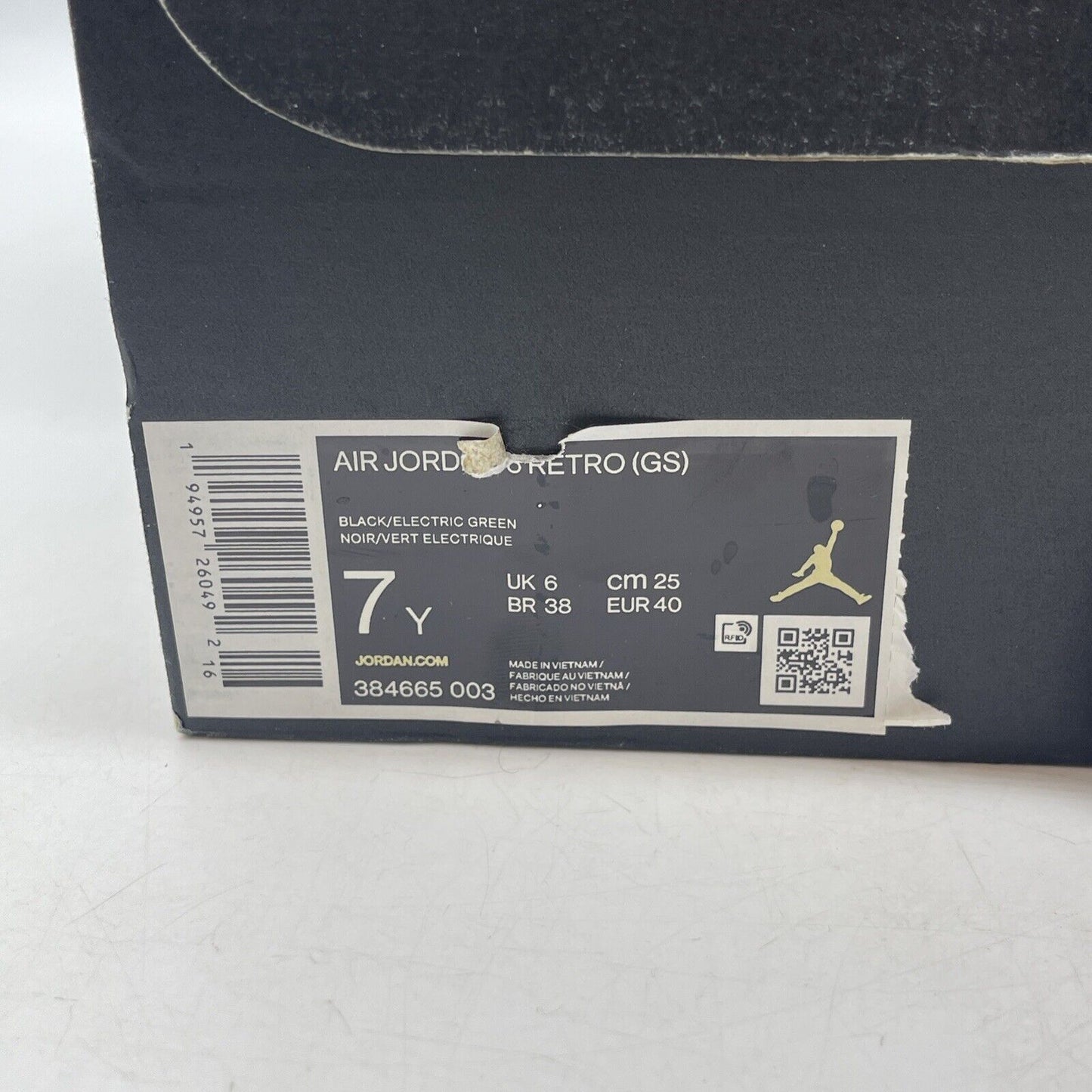 Size 7Y (GS) - Jordan 6 Retro Mid Electric Green Black Suede (384665-003)