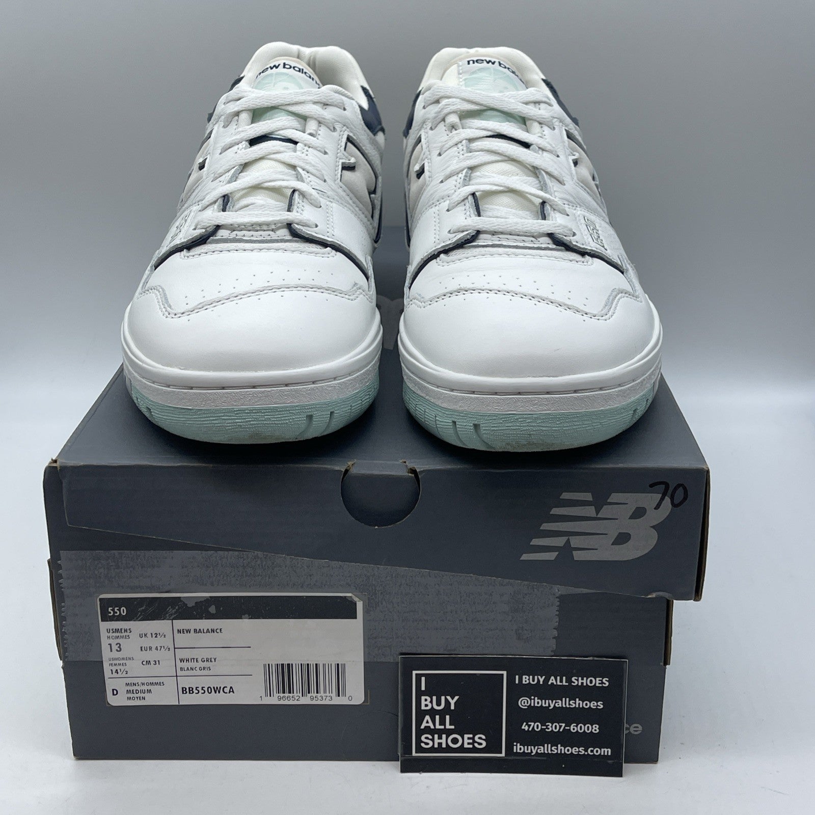 Size 13 - New Balance 550 White Winter Fog  Blue Grey Suede Leather (BB550WCA)