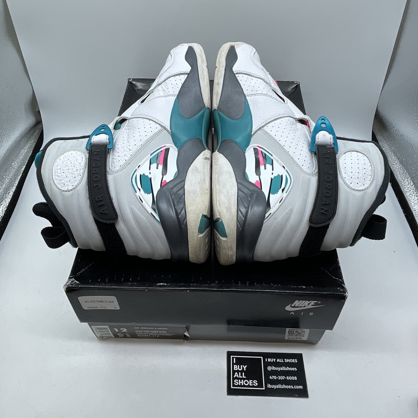 Size 12 - Air Jordan 8 Retro South Beach White Grey Leather (305381-113)