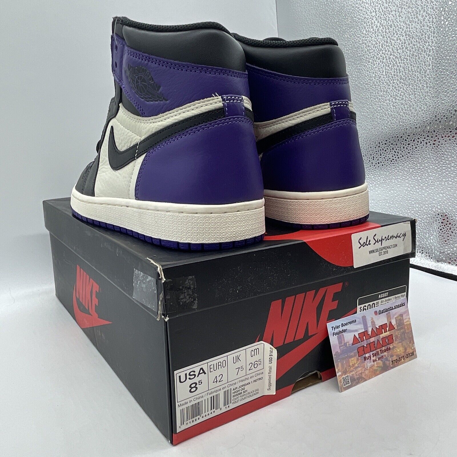 Size 8.5 - Air Jordan 1 Retro OG High Court Purple White Leather (555088-501)