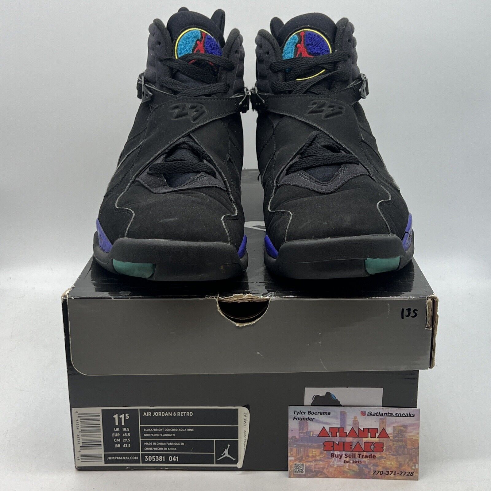 Size 11.5 - Air Jordan 8 Retro 2007 Aqua Black Purple Suede (305381-041)