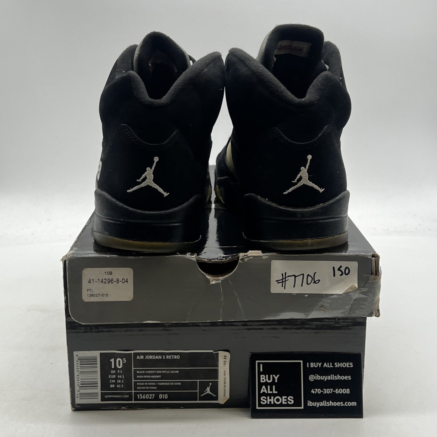 Size 10.5 - Air Jordan 5 Retro 2011 Black Metallic (136027-010)