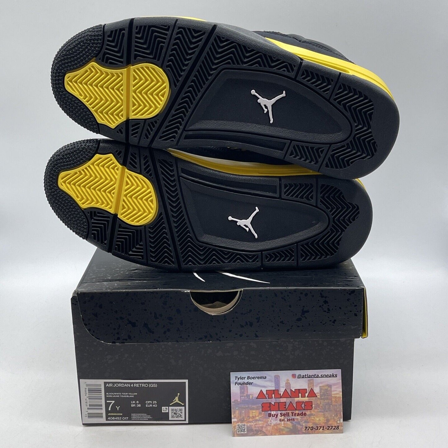 Size 7Y - Jordan 4 Retro Mid Thunder Black White Yellow Suede (408452-017)