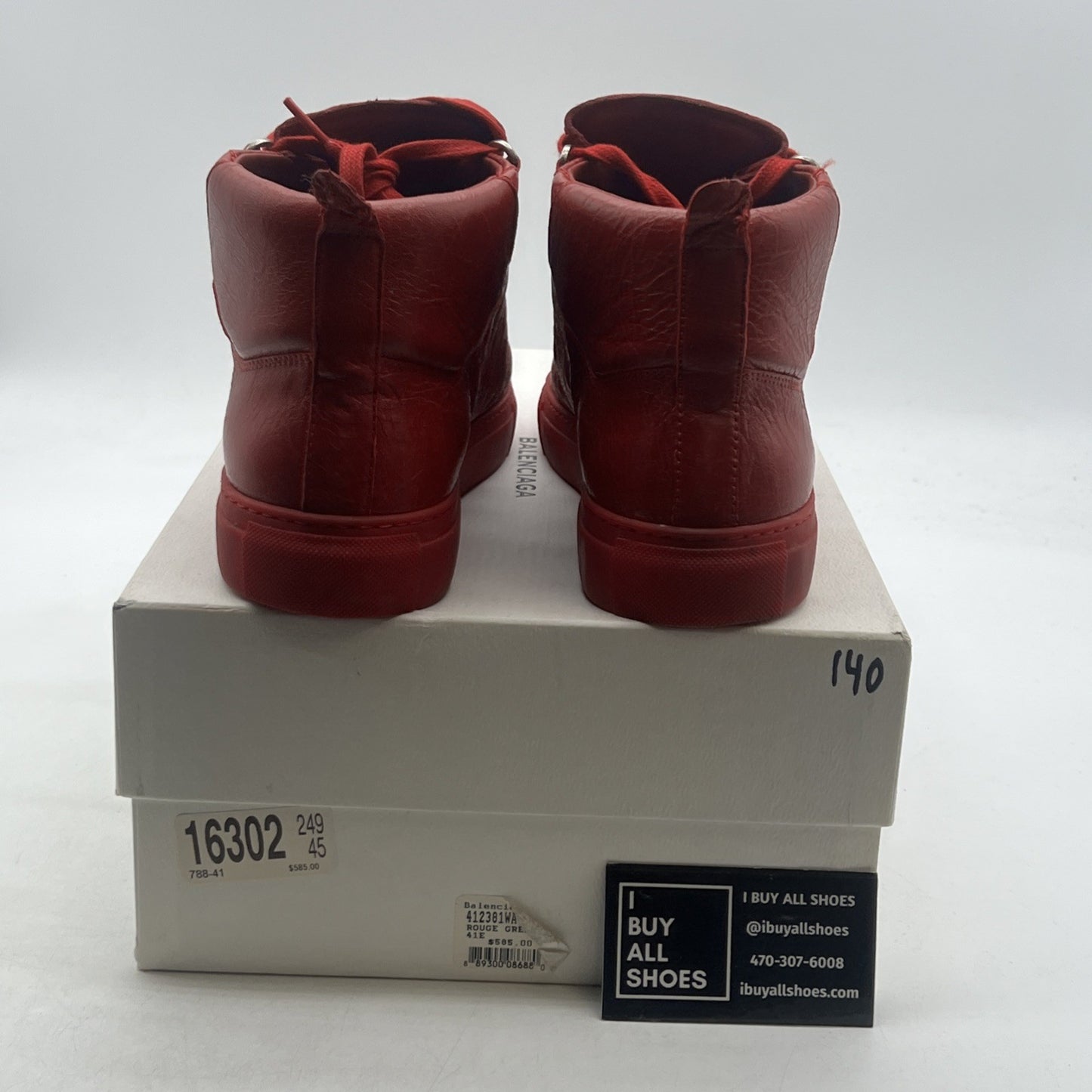 Size 41 - Balenciaga Arena Red Leather High Top Sneakers