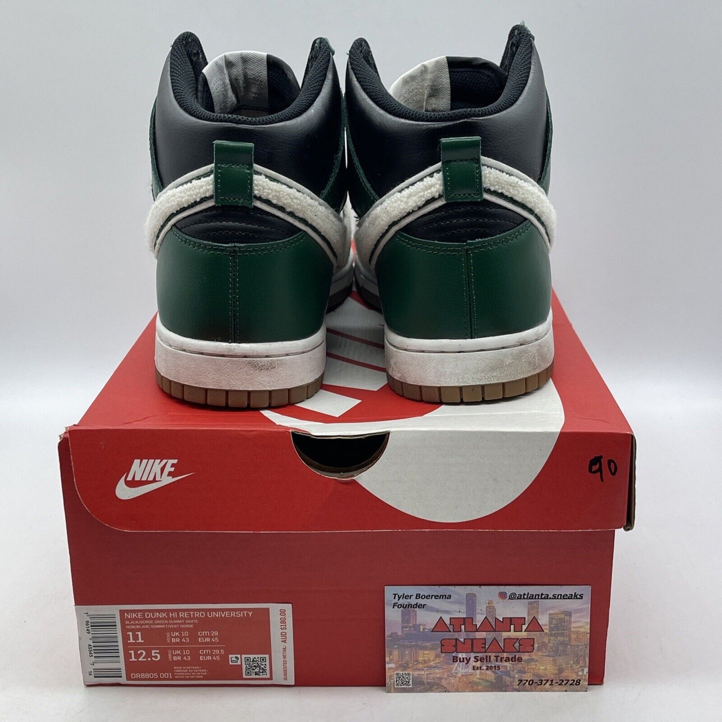 Size 11 - Dunk High Chenille Swoosh Gorge Green White Leather (DR8805-001)
