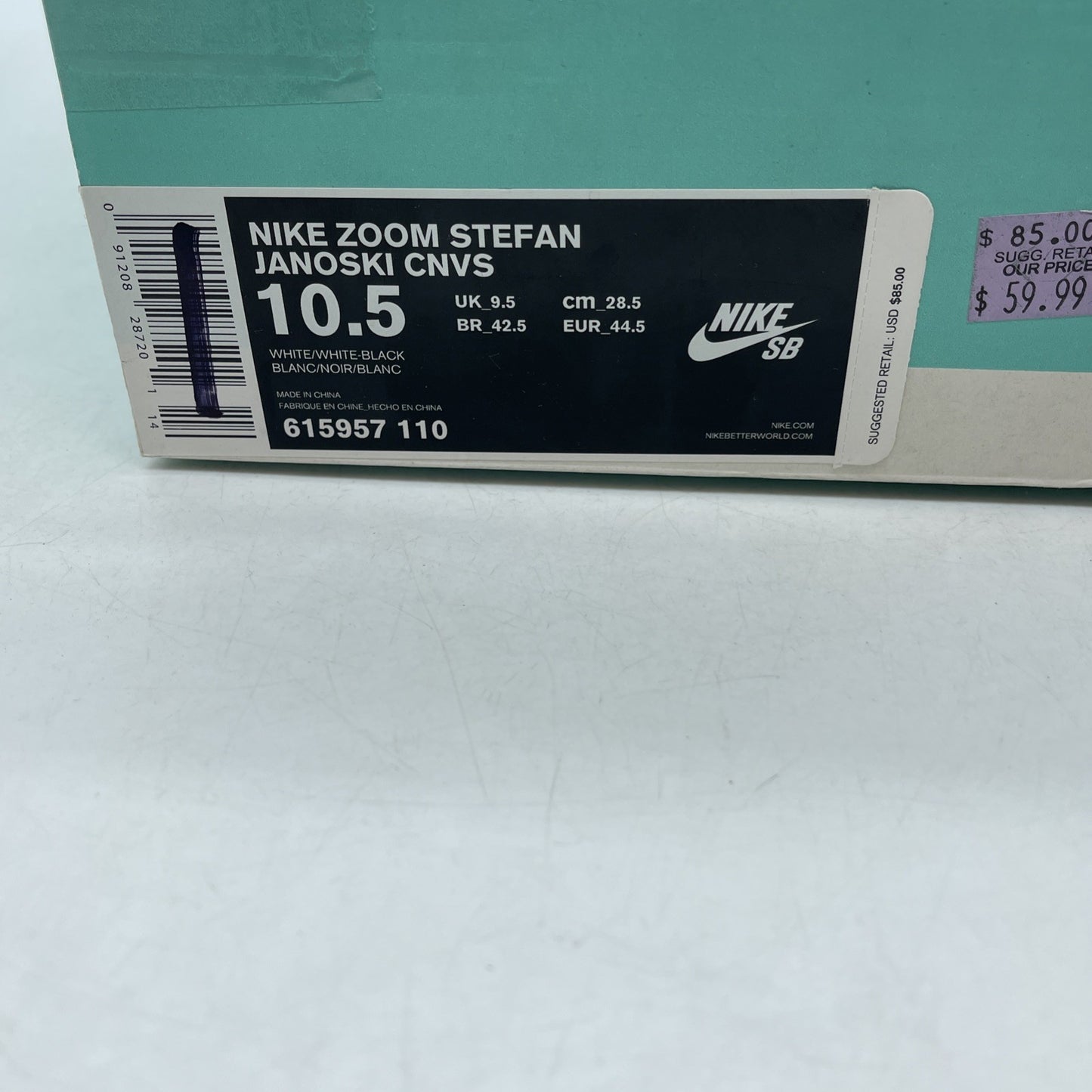 Size 10.5 - Nike Zoom Stefan Janoksi Cnvs White (615957-110)