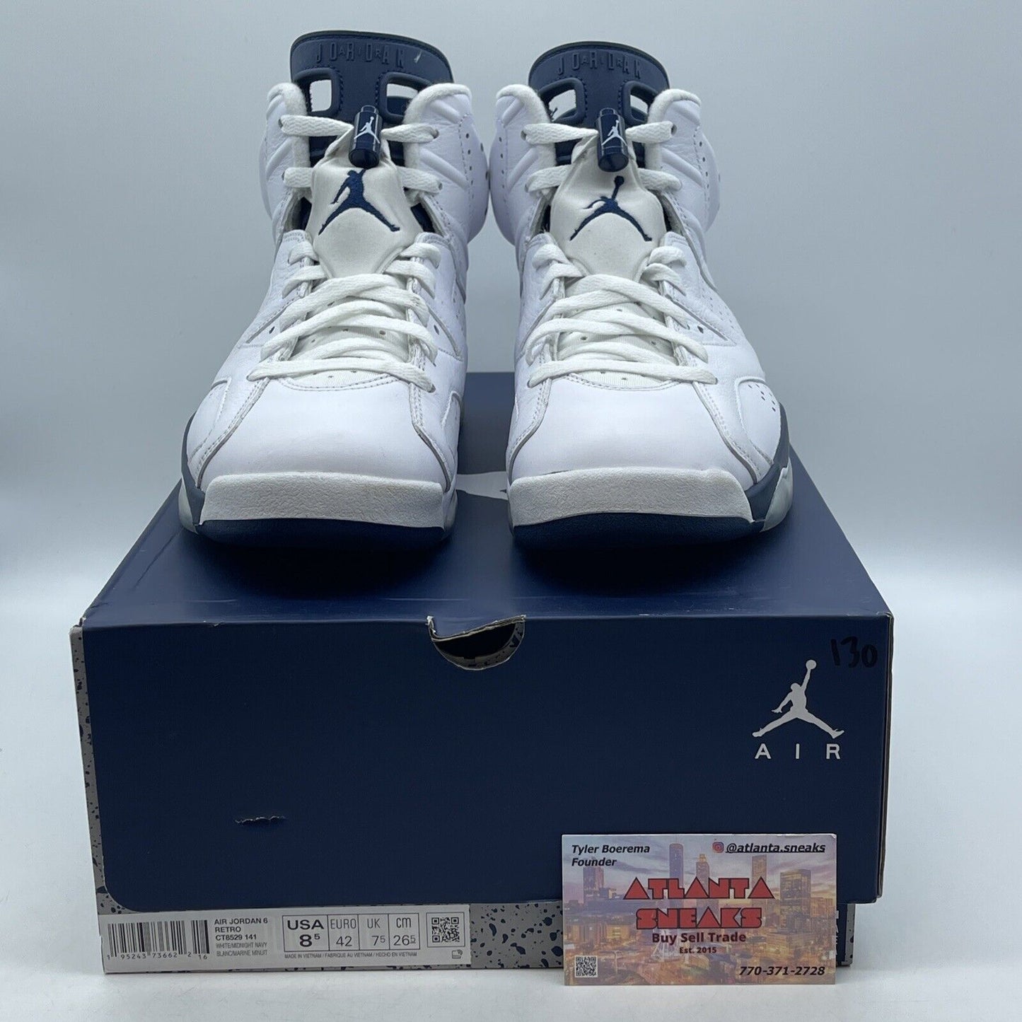 Size 8.5 - Jordan 6 Retro Midnight Navy White Leather (CT8529-141)