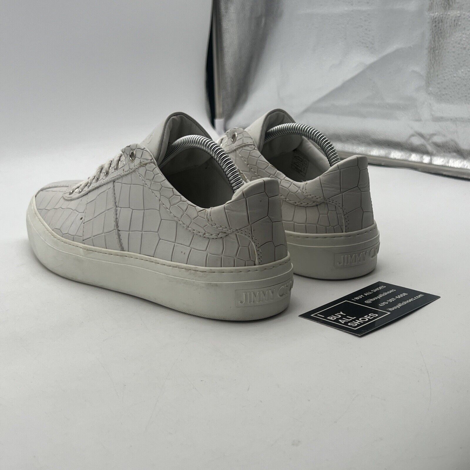 Size 9 - Jimmy Choo Portman White Leather Croc Sneakers Low