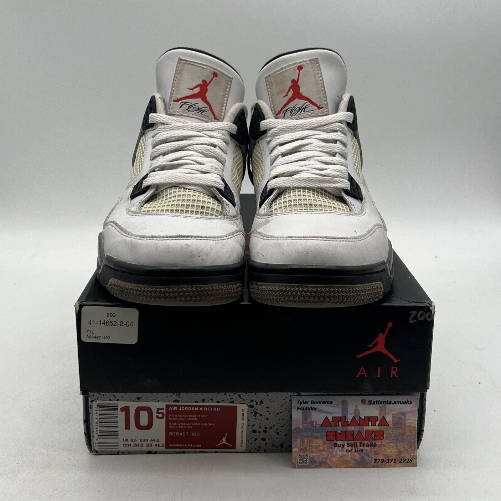 Size 10.5 - Jordan 4 Retro Cement 2012 White Black Grey Leather (308497-103)
