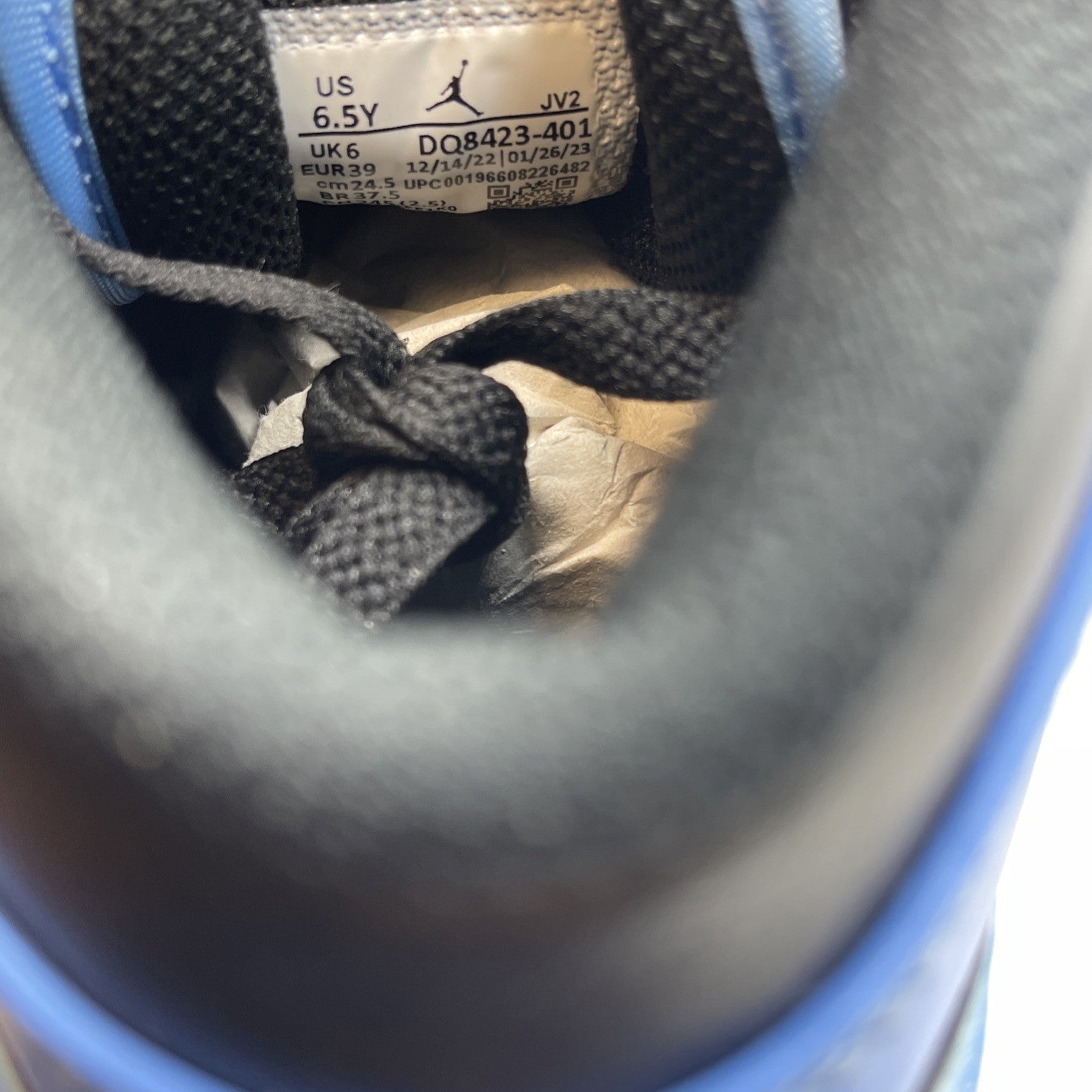 Size 6.5Y (GS) - Air Jordan 1 Mid University Blue Black Leather (DQ8423-401)