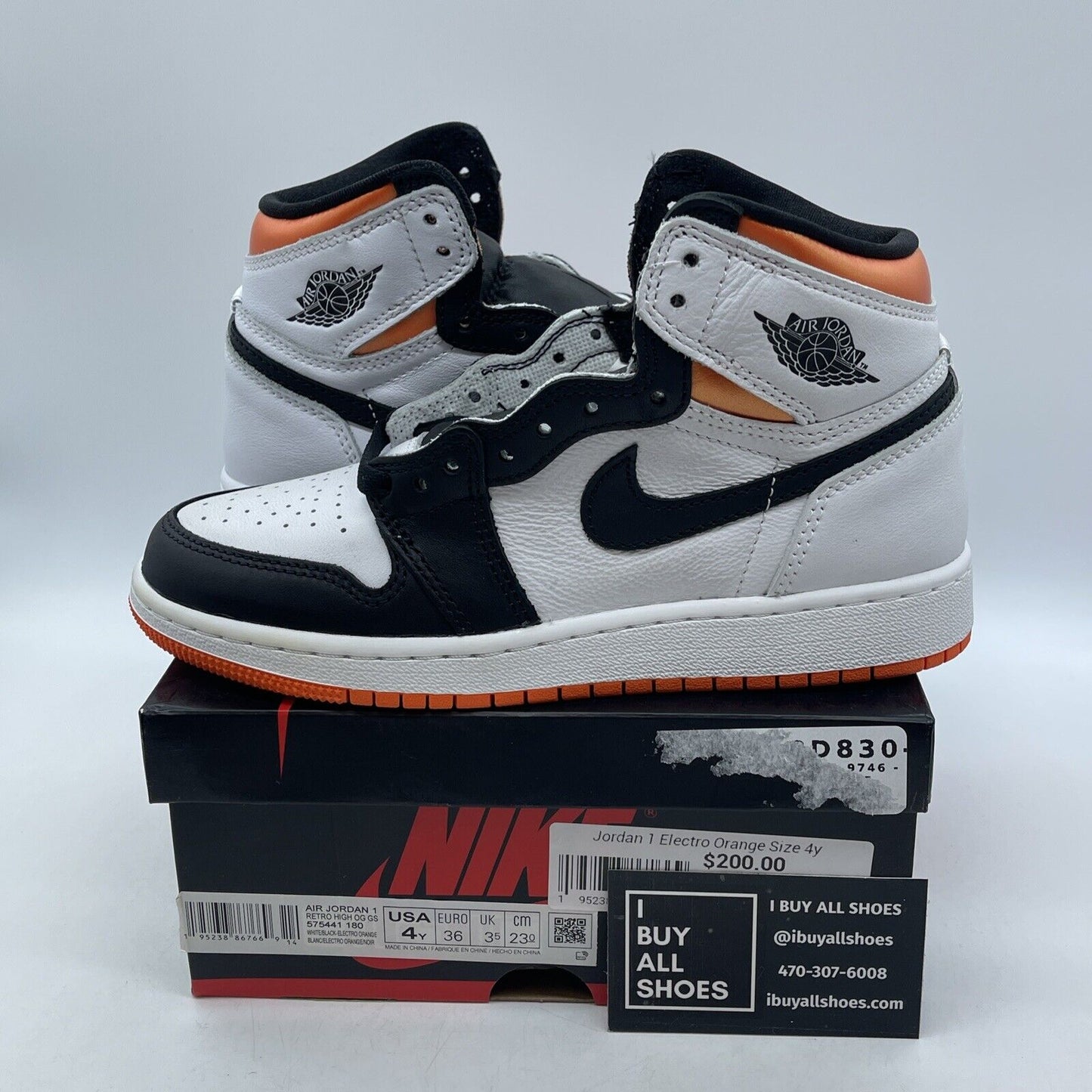 Size 4Y - Jordan 1 Retro High Electro Orange White Black Leather (575441-180)
