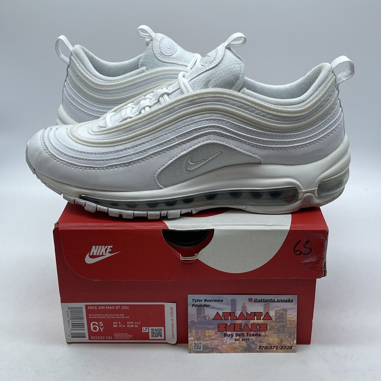 Size 6.5Y - Nike Air Max 97 (GS) Low White Metallic Silver Leather (921522-104)