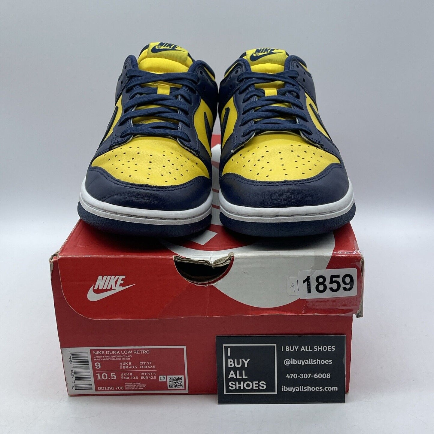Size 9 - Nike Dunk Low Michigan Yellow Blue White Leather Suede (DD1391-700)